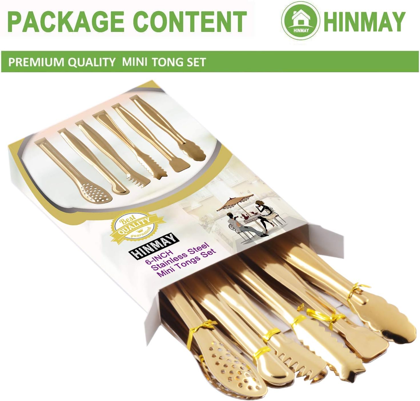 Gold Plated Mini Serving Tongs Set 6-Inch Appetizers Tongs Stainless Steel Small Sugar Cube Tongs Ice Tongs, Set of 6 - Image 2