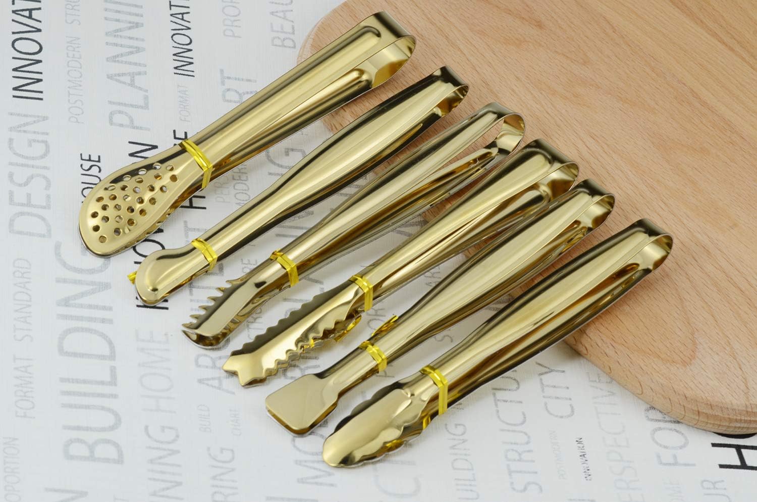 Gold Plated Mini Serving Tongs Set 6-Inch Appetizers Tongs Stainless Steel Small Sugar Cube Tongs Ice Tongs, Set of 6 - Image 5