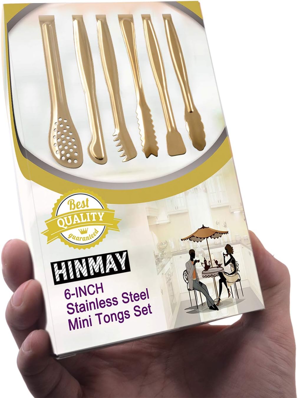 Gold Plated Mini Serving Tongs Set 6-Inch Appetizers Tongs Stainless Steel Small Sugar Cube Tongs Ice Tongs, Set of 6 - Image 8