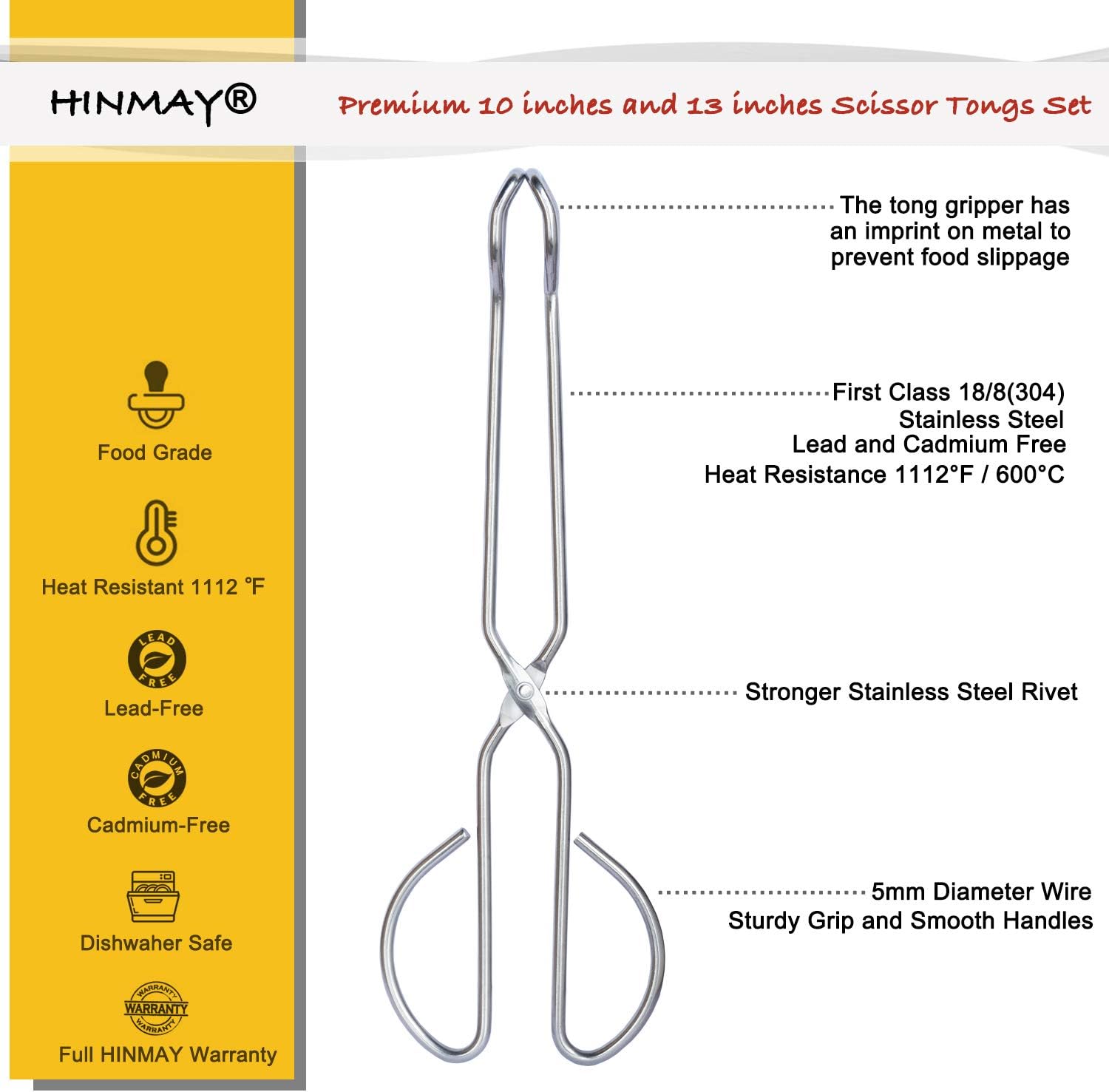 Stainless Steel Kitchen Scissor Tongs Set, 2-Piece (10/13 Inch) for Cooking, Grilling, Serving, and Barbecue - Image 2