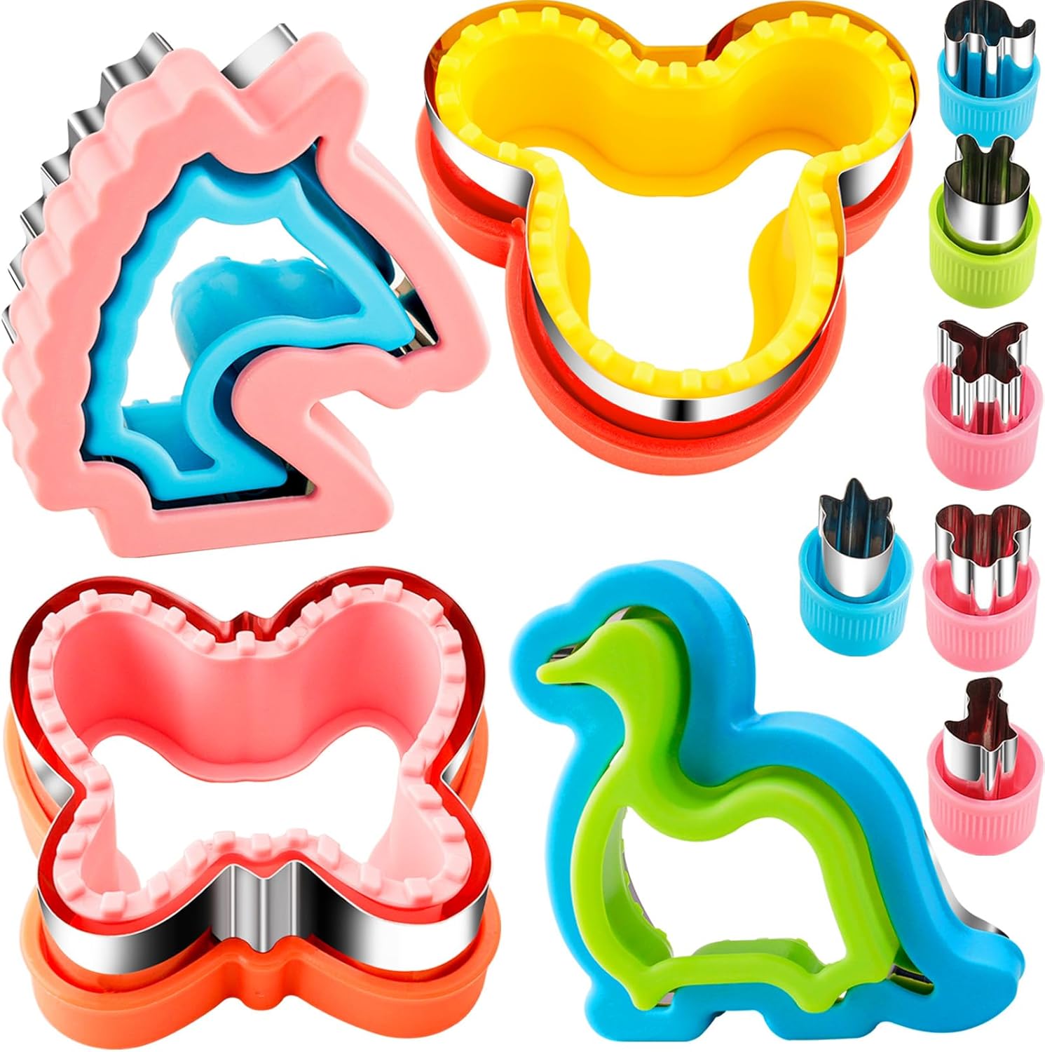 Sandwich Cutter and Sealer for Kids 10PCS Large Bread Sandwich Decruster Pancake Maker Cookies Fruits Vegetables Shaped Cutters for Lunch Bento Box Dinosuar Mickey Butterfly Unicorn Heart Star flower - Image 1