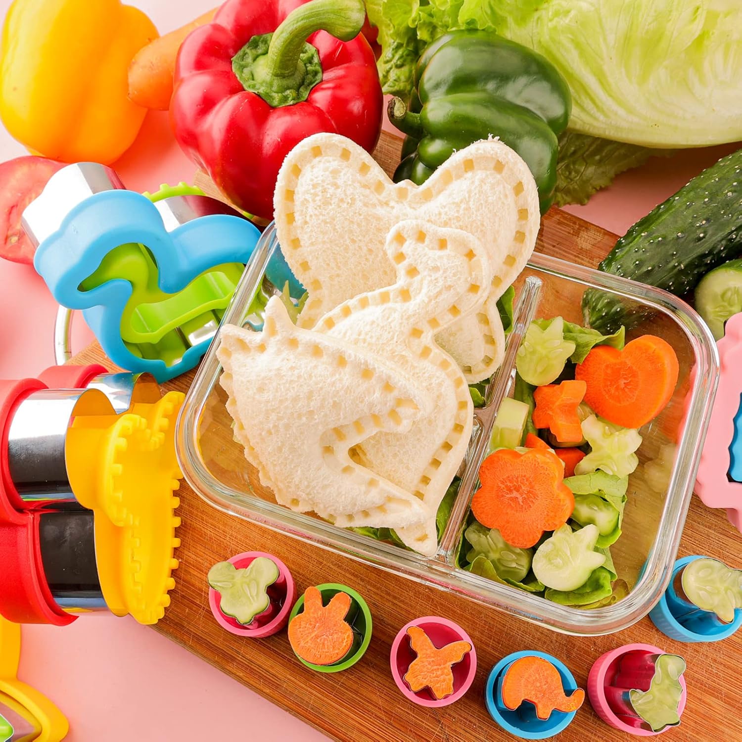 Sandwich Cutter and Sealer for Kids 10PCS Large Bread Sandwich Decruster Pancake Maker Cookies Fruits Vegetables Shaped Cutters for Lunch Bento Box Dinosuar Mickey Butterfly Unicorn Heart Star flower - Image 2