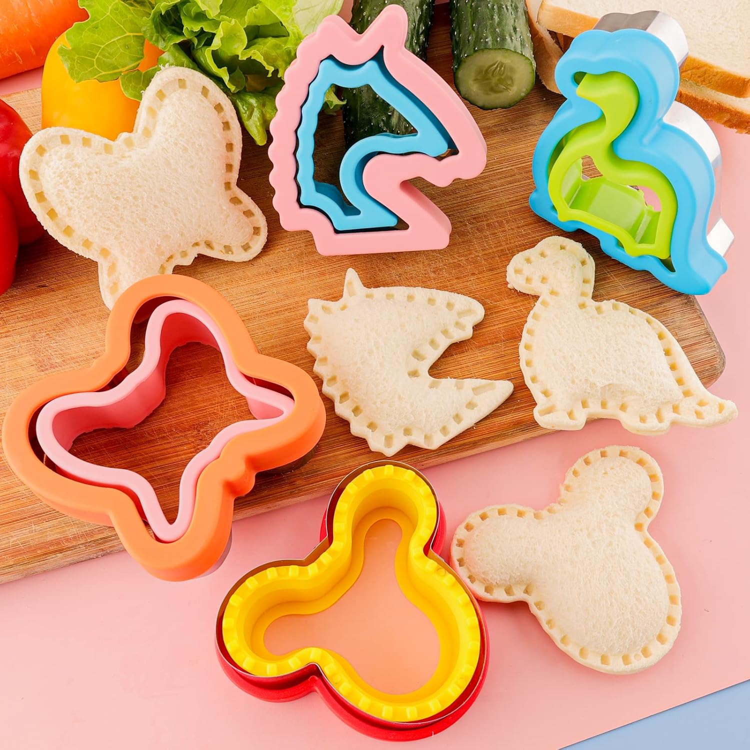 Sandwich Cutter and Sealer for Kids 10PCS Large Bread Sandwich Decruster Pancake Maker Cookies Fruits Vegetables Shaped Cutters for Lunch Bento Box Dinosuar Mickey Butterfly Unicorn Heart Star flower - Image 3