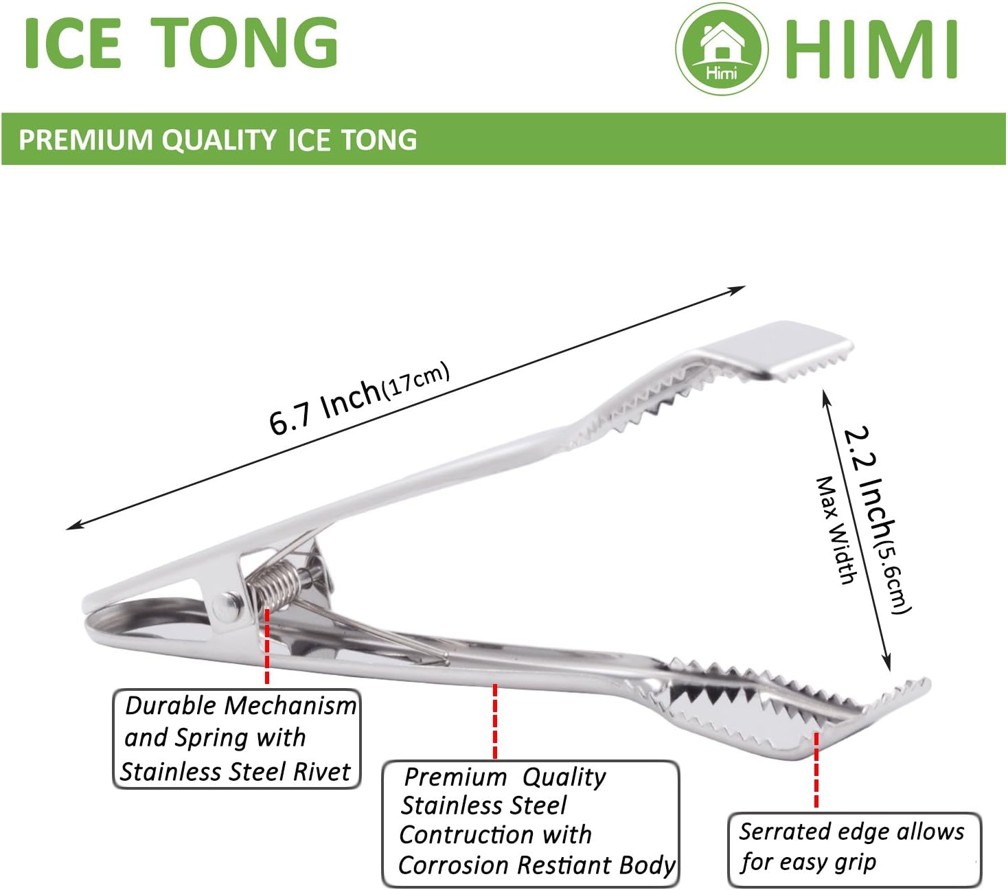 Ice Tongs for Ice Bucket 6-3/4 Inch - Set of 2 - Premium 18/8 Stainless Steel Ice Tongs with Teeth for Ice Sugar Cubes Tea Party Coffee Bar Food Serving - Image 2
