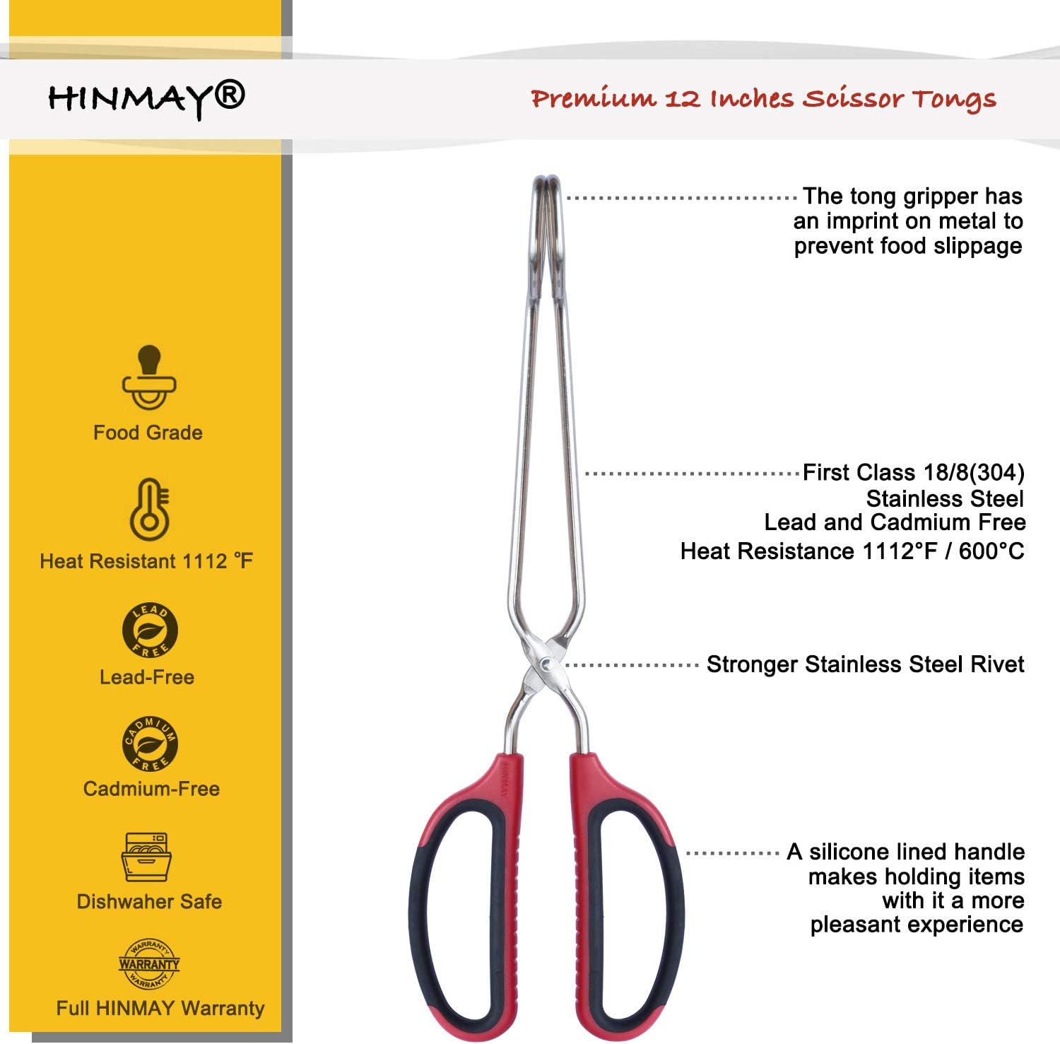 Stainless Steel Scissor Tongs with Comfort-Grip Handle 12-Inch, Set of 2 - Image 2