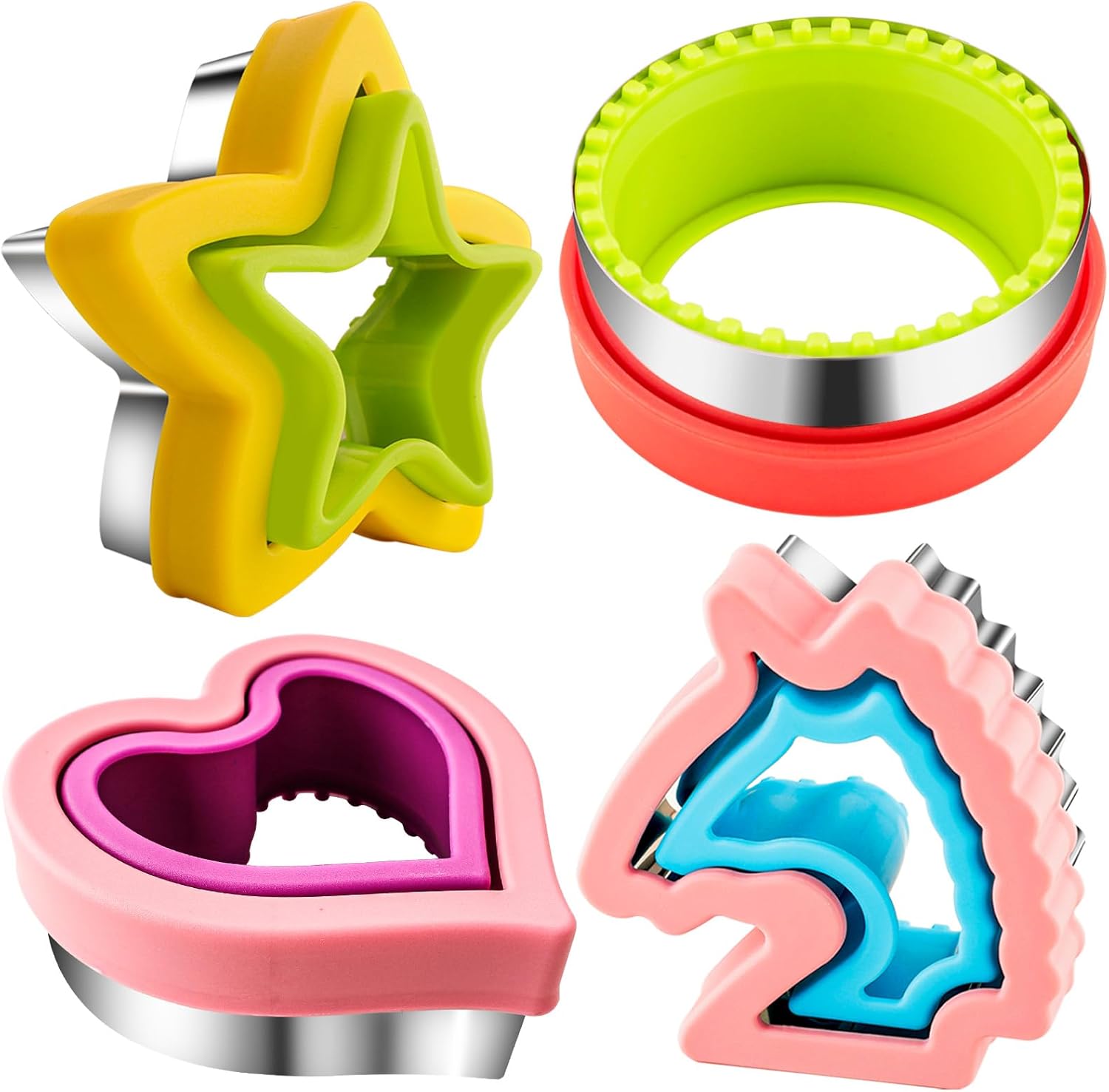 Sandwich Cutter and Sealer for Kids 4pcs Large Bread Decruster Sandwiches Cruster Maker Vegetable Fruit Cookies Food Cutter Shapes Set for Boys Girls Lunch Bento Box Unicorn Star Heart Round - Image 1