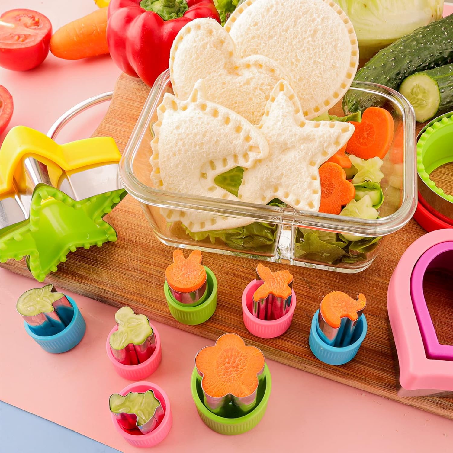 Sandwich Cutter and Sealer for Kids 4pcs Large Bread Decruster Sandwiches Cruster Maker Vegetable Fruit Cookies Food Cutter Shapes Set for Boys Girls Lunch Bento Box Unicorn Star Heart Round - Image 4