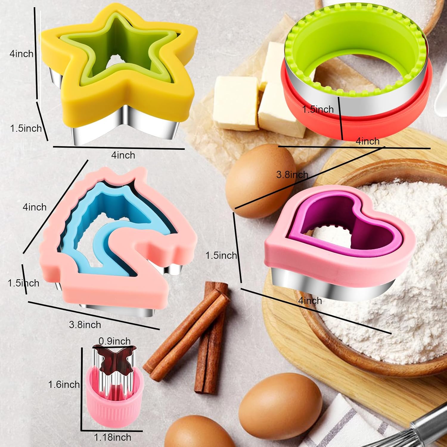 Sandwich Cutter and Sealer for Kids 4pcs Large Bread Decruster Sandwiches Cruster Maker Vegetable Fruit Cookies Food Cutter Shapes Set for Boys Girls Lunch Bento Box Unicorn Star Heart Round - Image 6