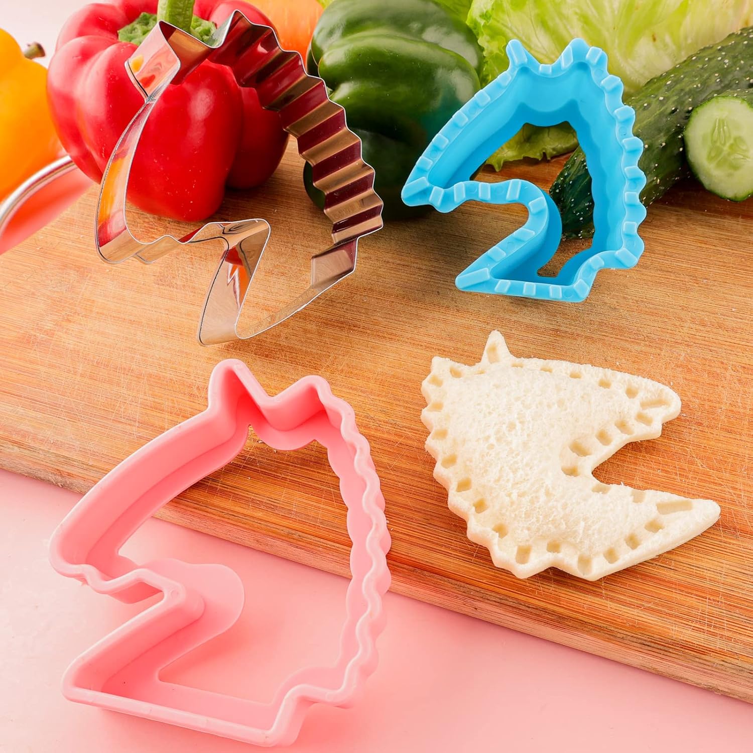 Sandwich Cutter and Sealer for Kids 4pcs Large Bread Decruster Sandwiches Cruster Maker Vegetable Fruit Cookies Food Cutter Shapes Set for Boys Girls Lunch Bento Box Unicorn Star Heart Round - Image 7