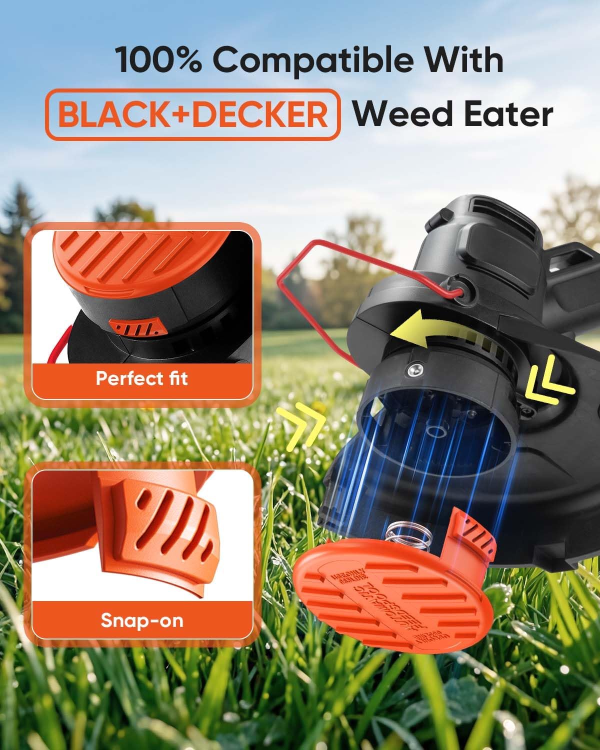 4 Pack Weed Eater Cap Compatible with Black and Decker Weed Wacker, RC-100-P Replacement Spool Cap Covers, Weed Eater Parts for Black and Decker String Trimmer - Image 3