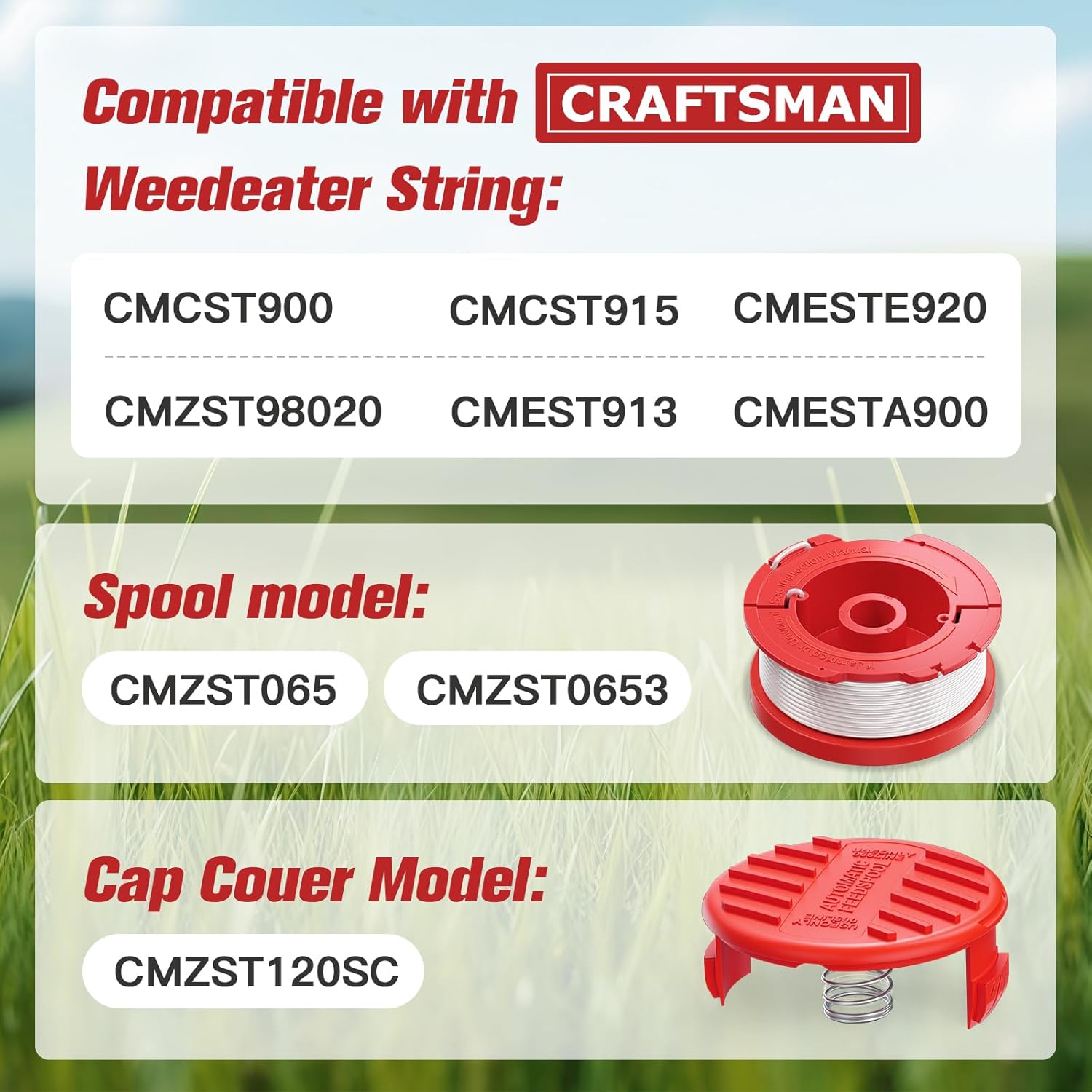 CMZST0653 Weed Eater String Compatible with Craftsman Weed Wacker, 0.065