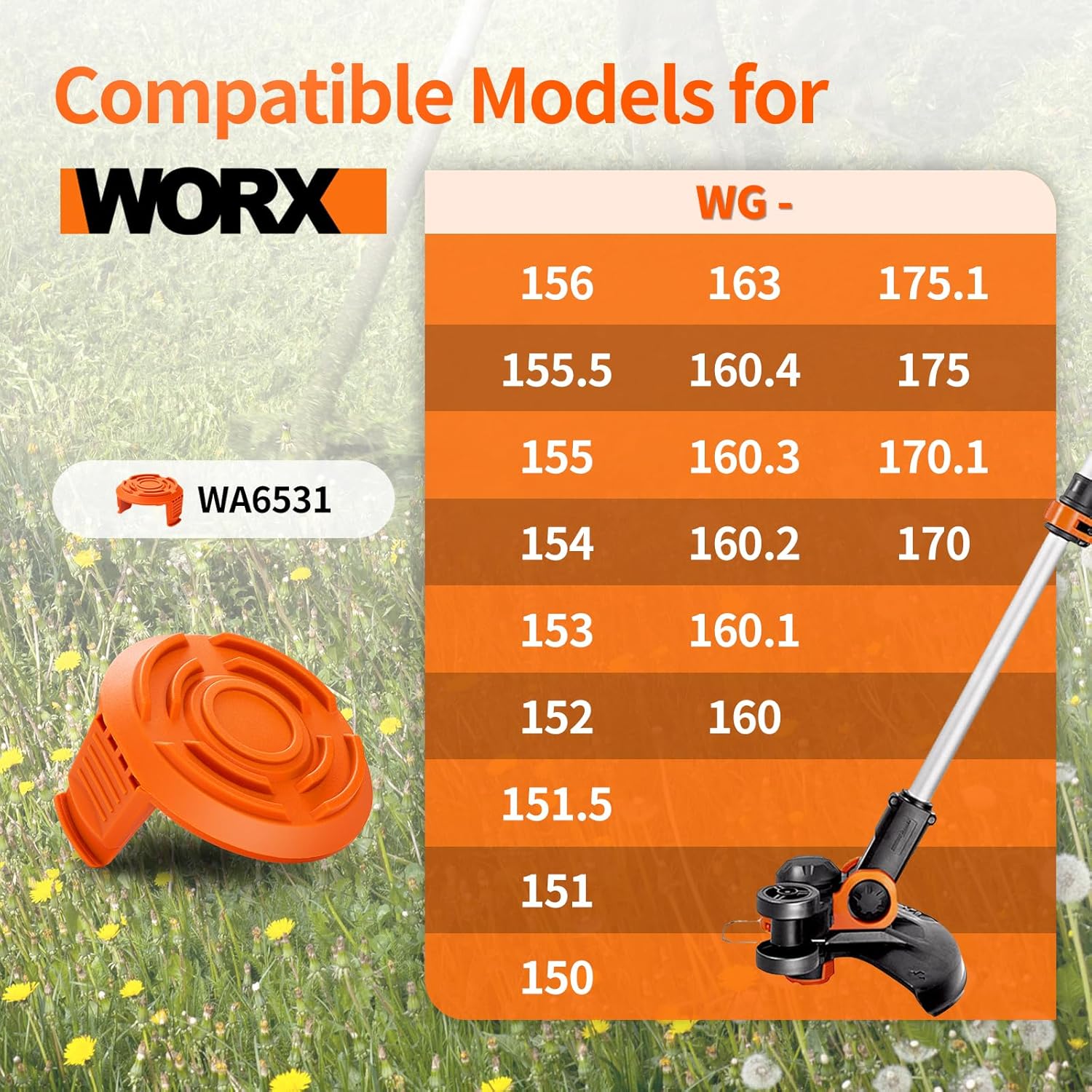 Trimmer Replacement Spool Cap Covers Compatible with Worx String Trimmers WA0010, WA6531 (3-Pack) - Image 3