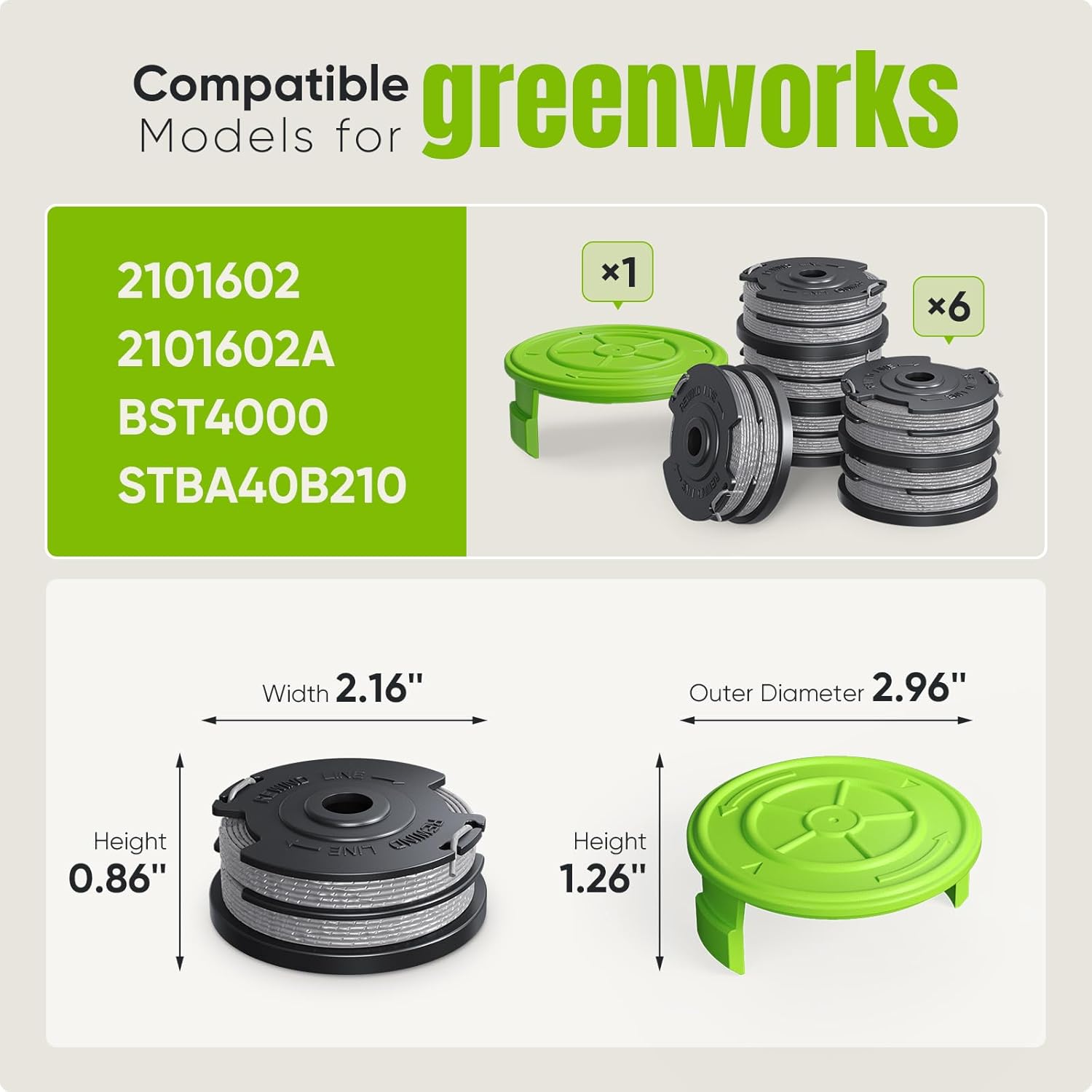 7 Pack Weed Wacker String for Greenworks Weed Eater, 0.065