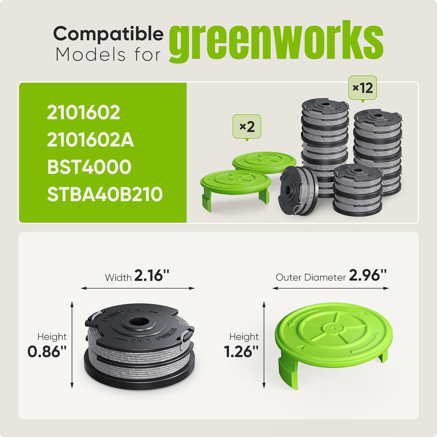 14 Pack Replacement Spool for Greenworks Weed Eater, 0.065