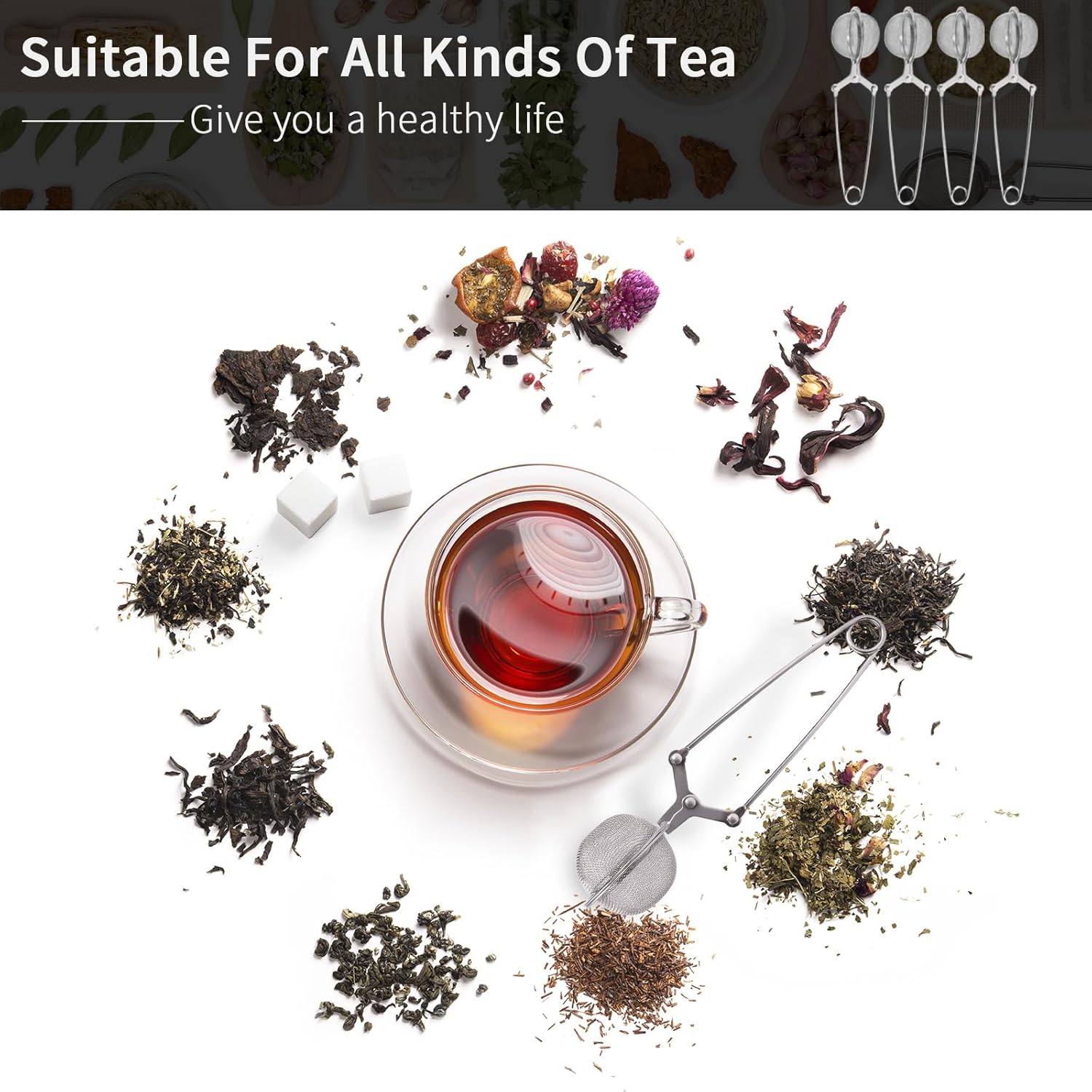 Tea Strainers for Loose Tea, 4 Pack Tea Infuser with Handle Fine Mesh Tea Ball Filter Tea Diffusers Steeper for Loose Leaf Tea, Spices, Seasonings - Image 7