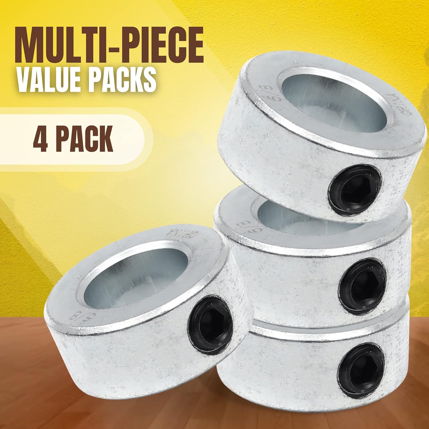 (4-Pack) 5/8” Bore Solid Steel Shaft Collars with Zinc Plated Coating - Durable Shaft Collars Suitable for Machinery and Industrial Use - Image 6