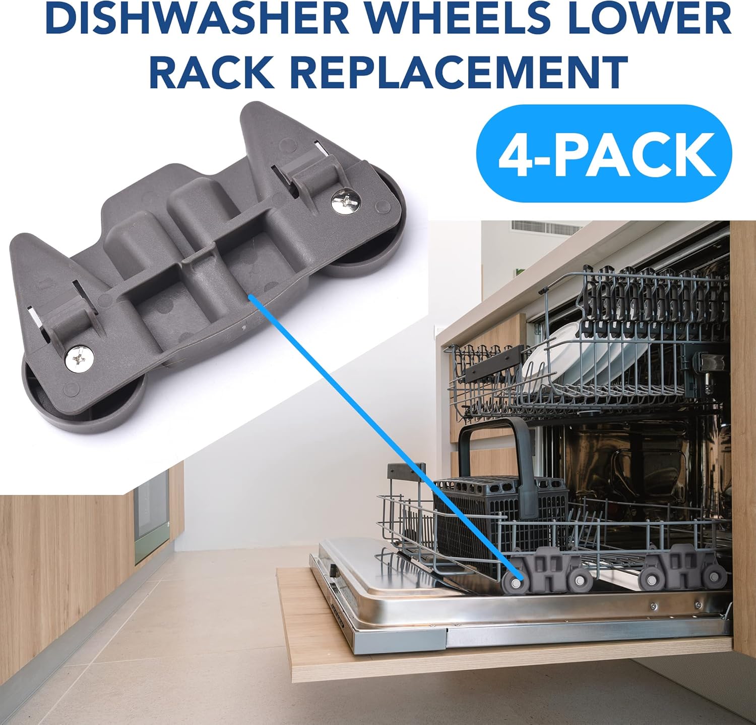 (4-pack) W10195416 NEW UPGRADED Replacement Part for Lower Dishwasher Wheel – Compatible with GE/Whirlpool/Kenmore - AP5983730, W10195416V, W10105417, PS11722152, W10195416VP - Image 4