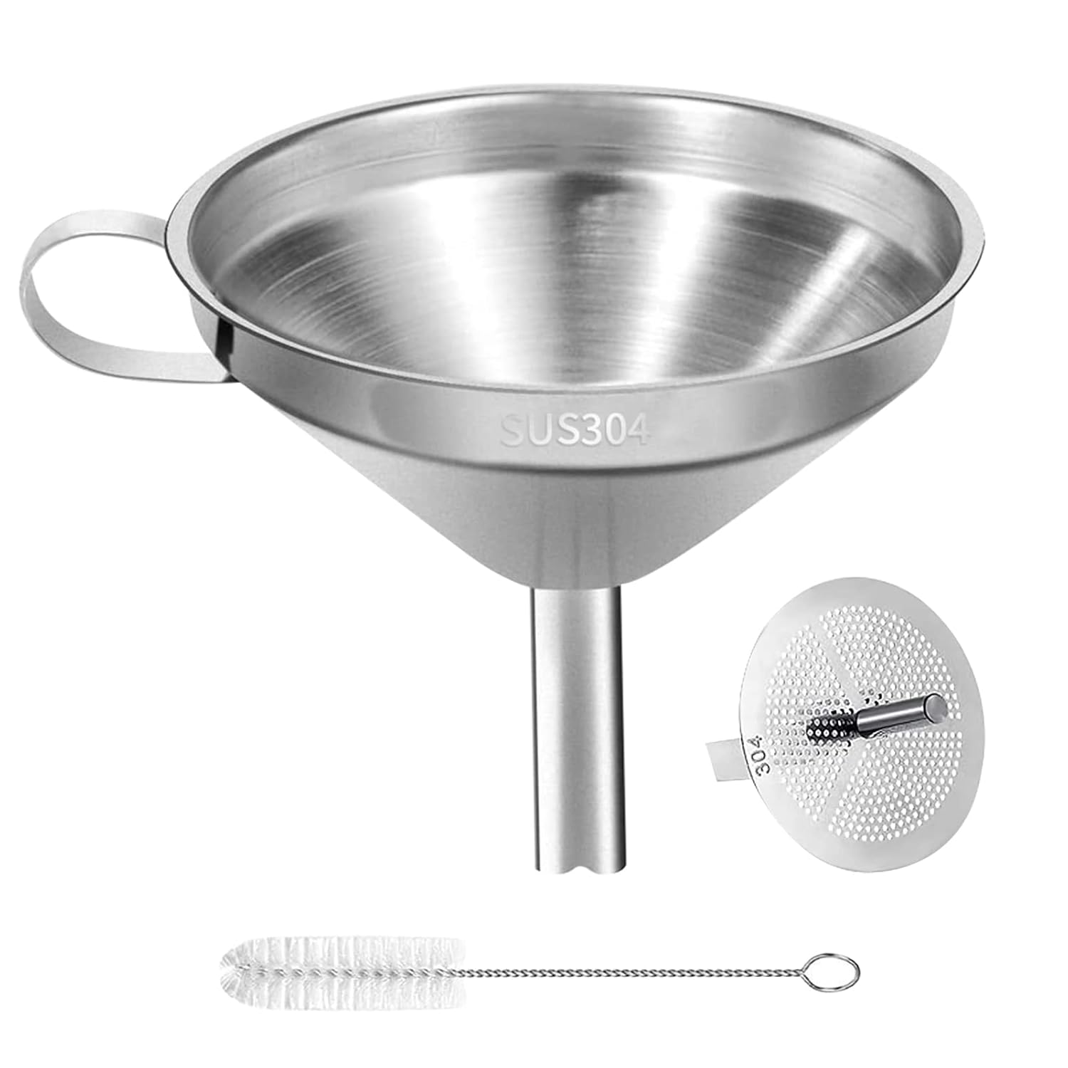 Stainless Steel Kitchen Funnel, 4.3-Inch Food Grade Metal Funnel with Strainer for Filling Bottles, Transferring Liquid, Oil, Juice, Milk - Image 1