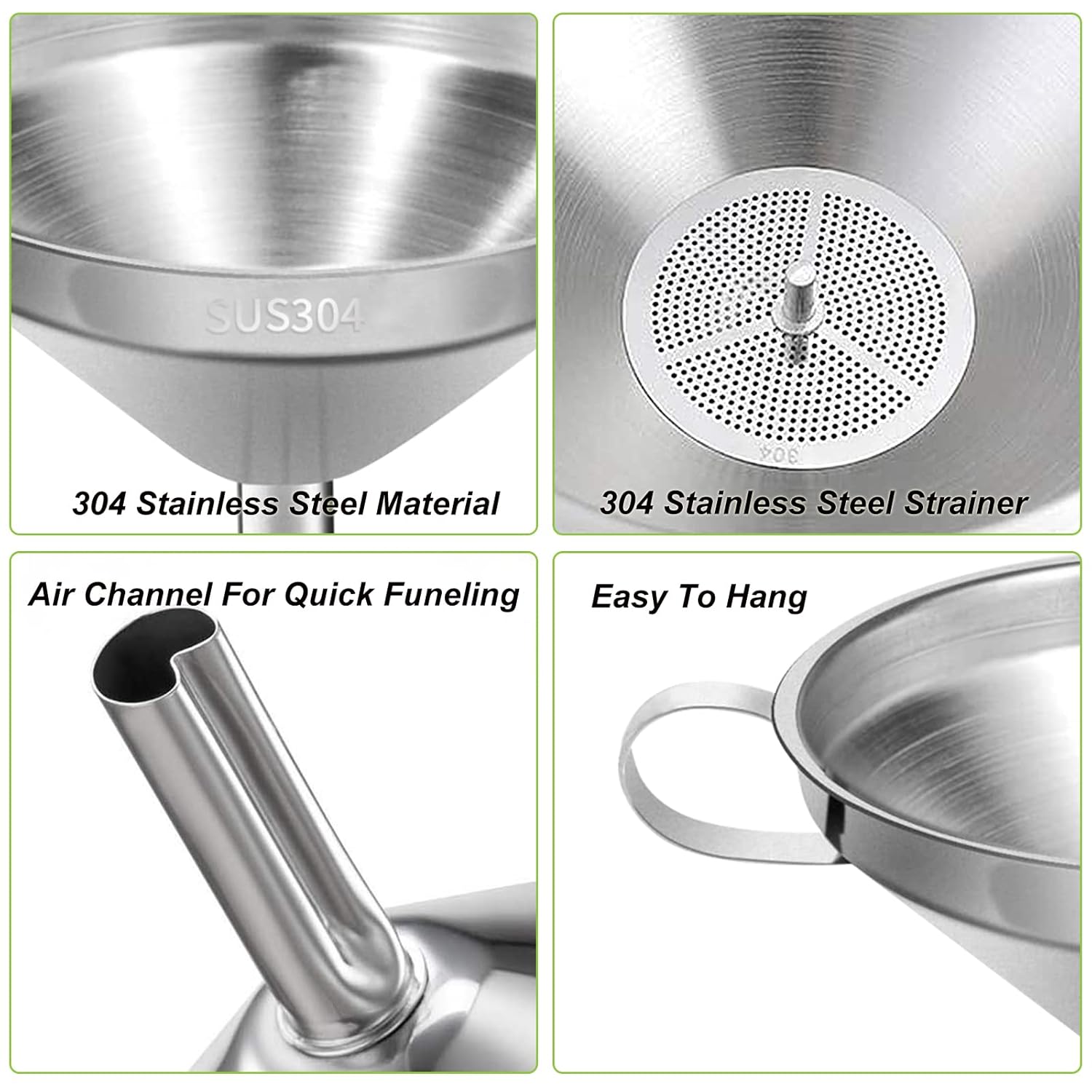 Stainless Steel Kitchen Funnel, 4.3-Inch Food Grade Metal Funnel with Strainer for Filling Bottles, Transferring Liquid, Oil, Juice, Milk - Image 4