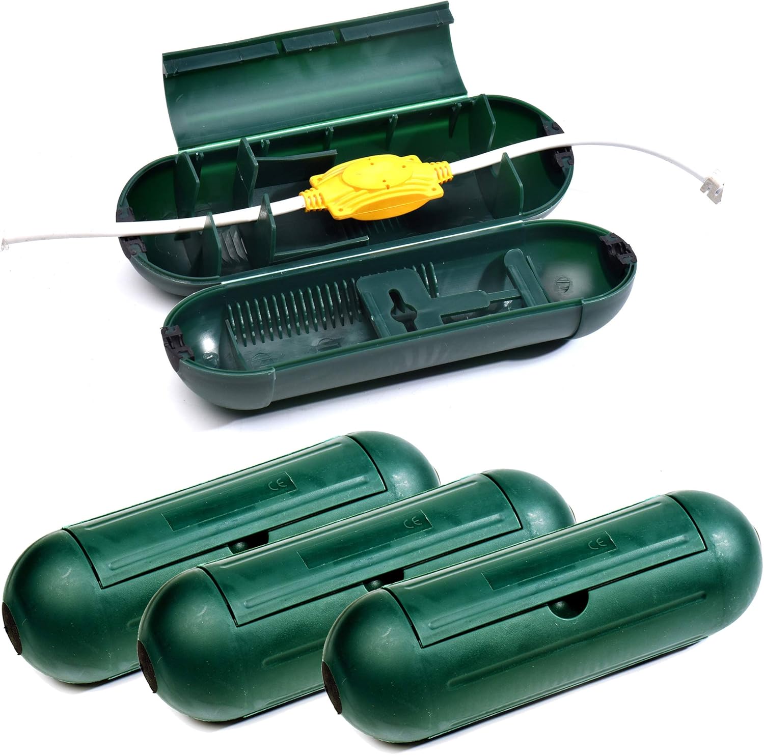 4 Pack Extension Cord Protective Cover Set (Green) | Indoor Outdoor Water-Resistant Holder for Holiday String Lights, Plugs and Wires | Capsule Shaped Protector with Large Compartment - Image 1