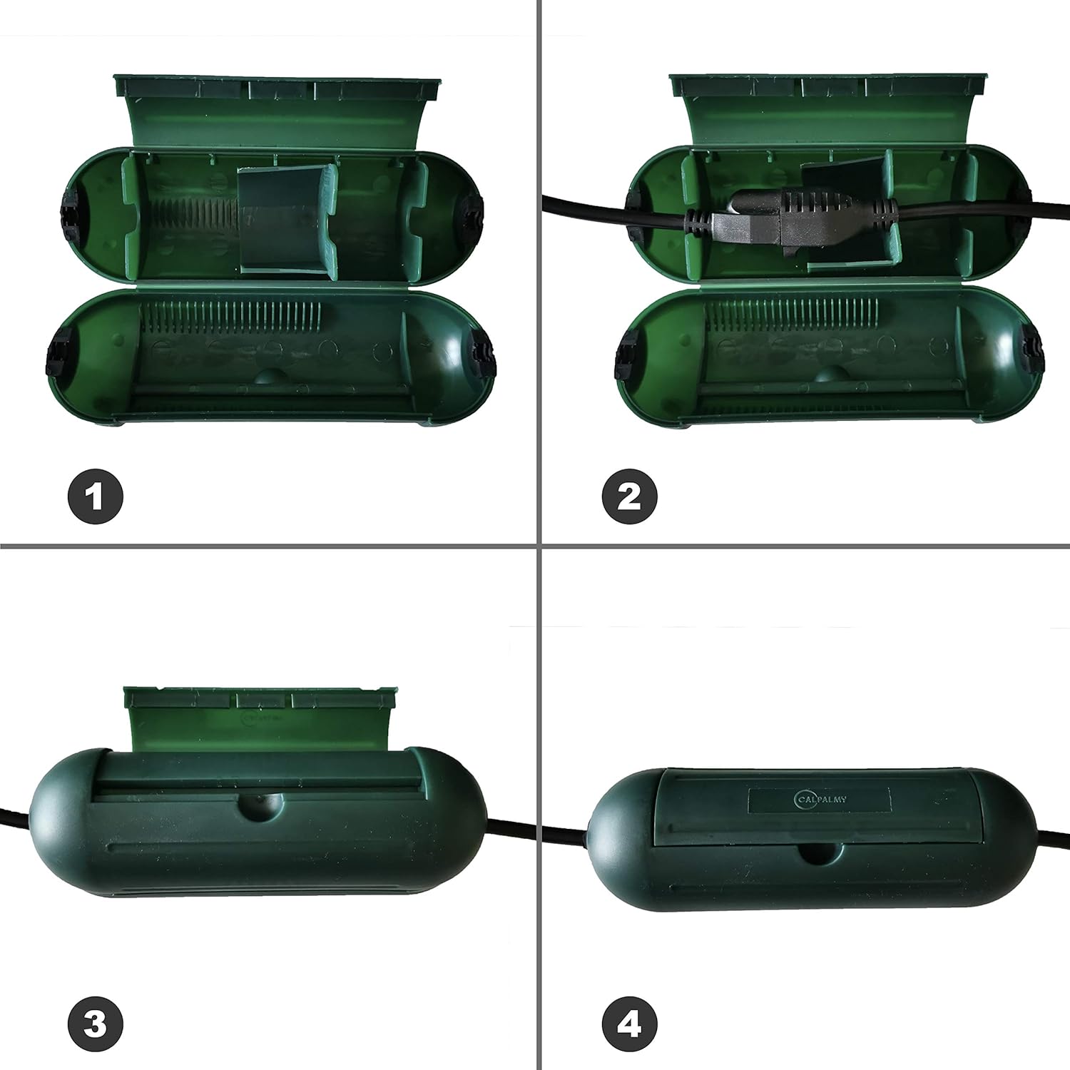 4 Pack Extension Cord Protective Cover Set (Green) | Indoor Outdoor Water-Resistant Holder for Holiday String Lights, Plugs and Wires | Capsule Shaped Protector with Large Compartment - Image 4