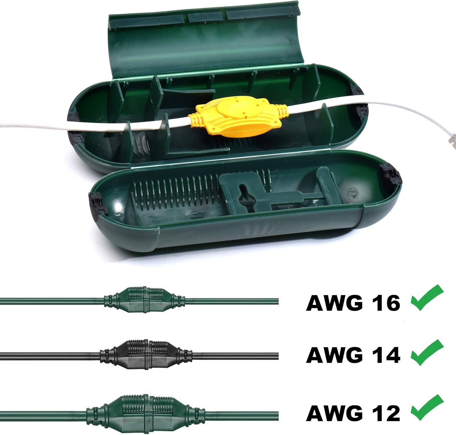 4 Pack Extension Cord Protective Cover Set (Green) | Indoor Outdoor Water-Resistant Holder for Holiday String Lights, Plugs and Wires | Capsule Shaped Protector with Large Compartment - Image 7