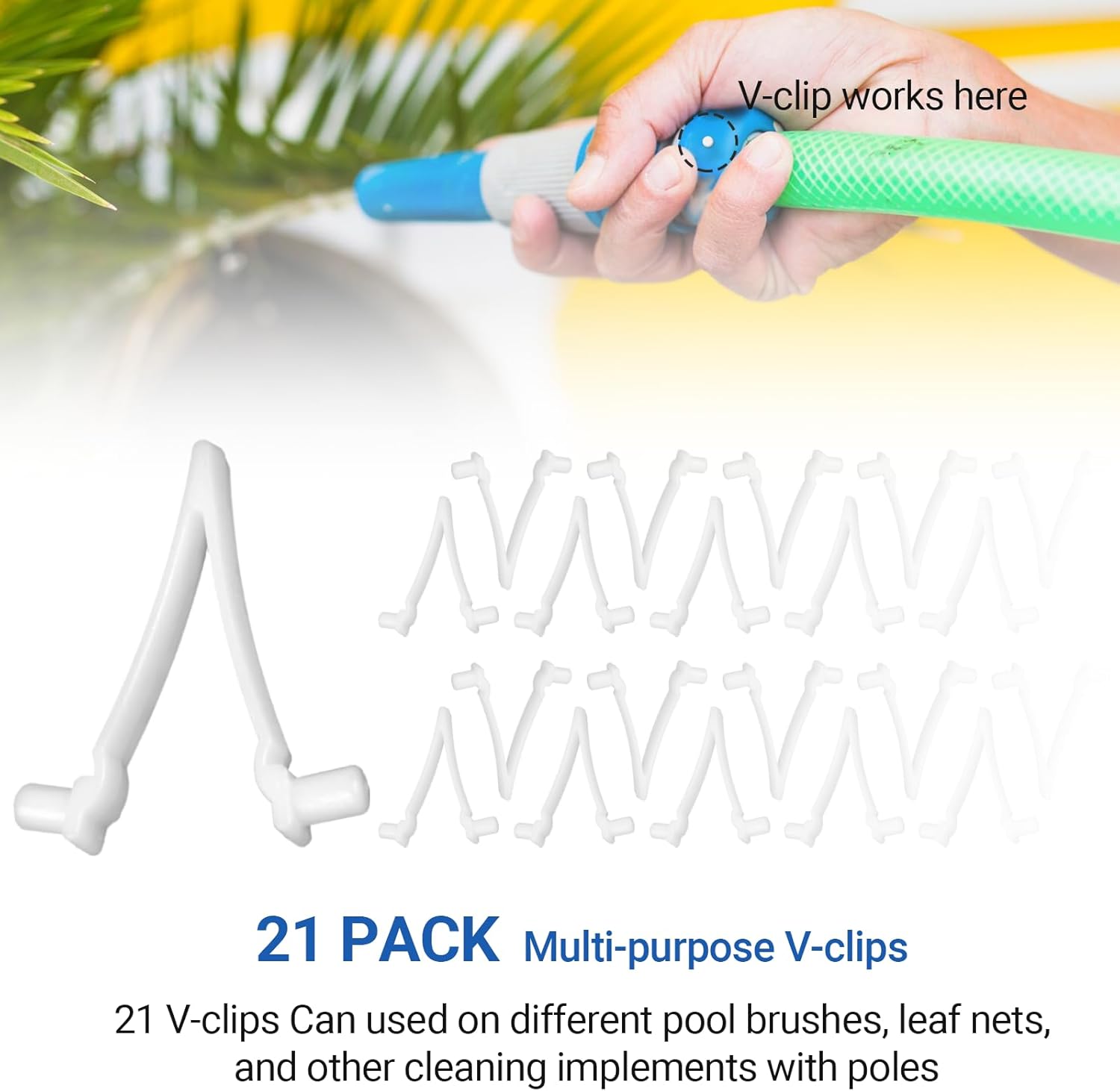 (21-Pack)  Replacement Pool V-Clips - Pool Brush Plastic Clips/Pool Pole Net Clips for Cleaning Pool Walls - Perfect for Pool Brushes, Skimmers, and Leaf Nets - Made from Heavy-Duty Plastic - Image 5