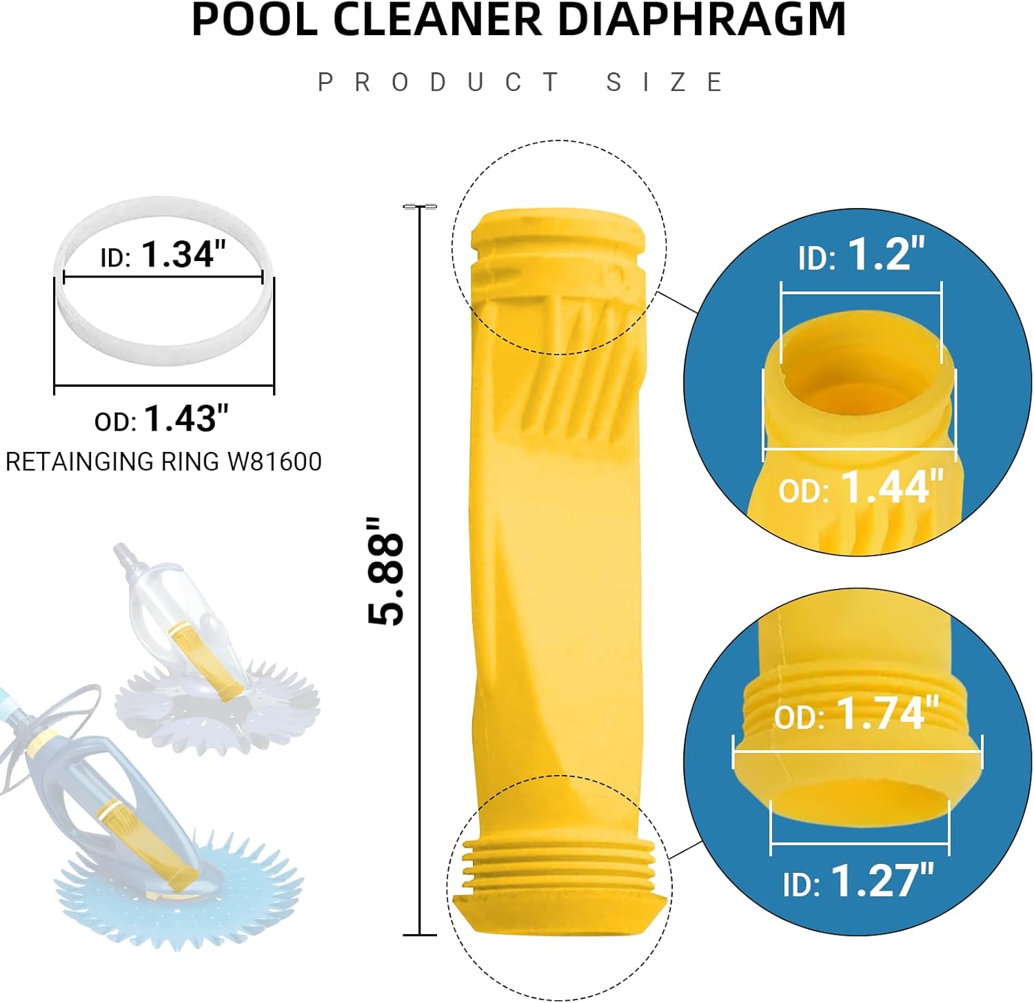 (4-Pack Pool Cleaner Diaphragm Exact Replacement W69698 W81701 W81700 with Retainging Ring W81600 | Compatible with Zodiac G3 G4 Alpha 2 3 - Made from Heavy Duty Rubber - Image 2
