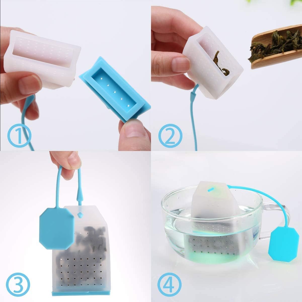 Silicone Tea Infuser, 4 Pack Loose Leaf Tea Filter Bags Strainer with Spoon - Image 6