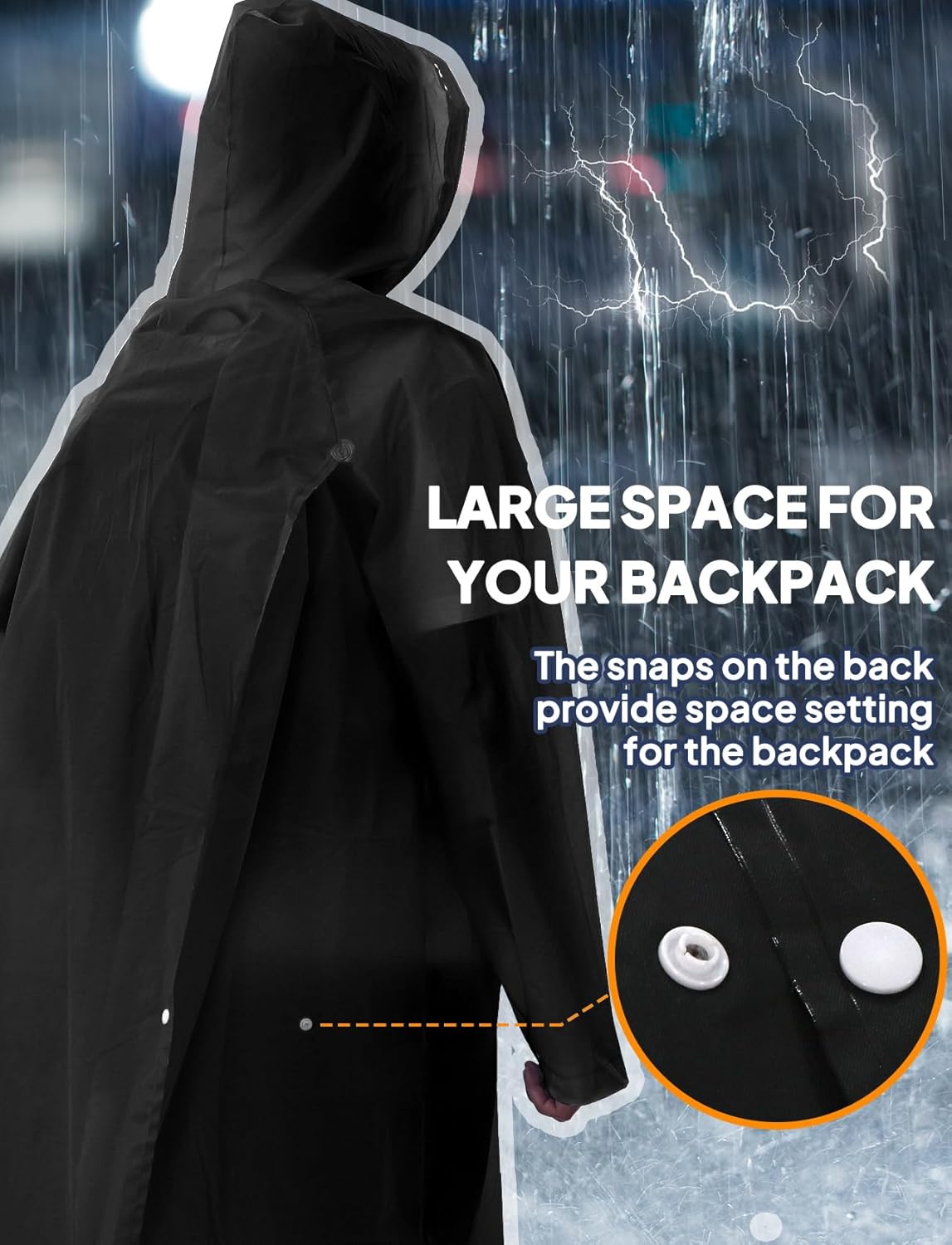 2-Pack Rain Ponchos for Adults Reusable Raincoats with Hooded and Drawstring Emergency for Men Women - Image 5