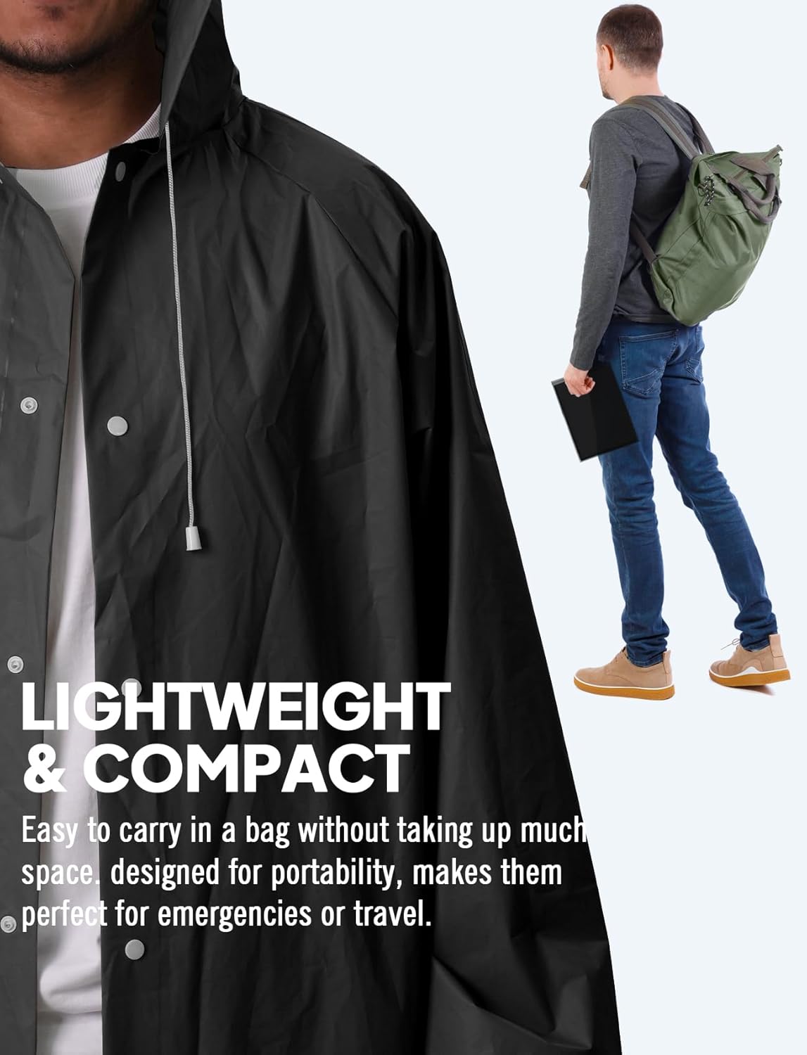 2-Pack Rain Ponchos for Adults Reusable Raincoats with Hooded and Drawstring Emergency for Men Women - Image 7