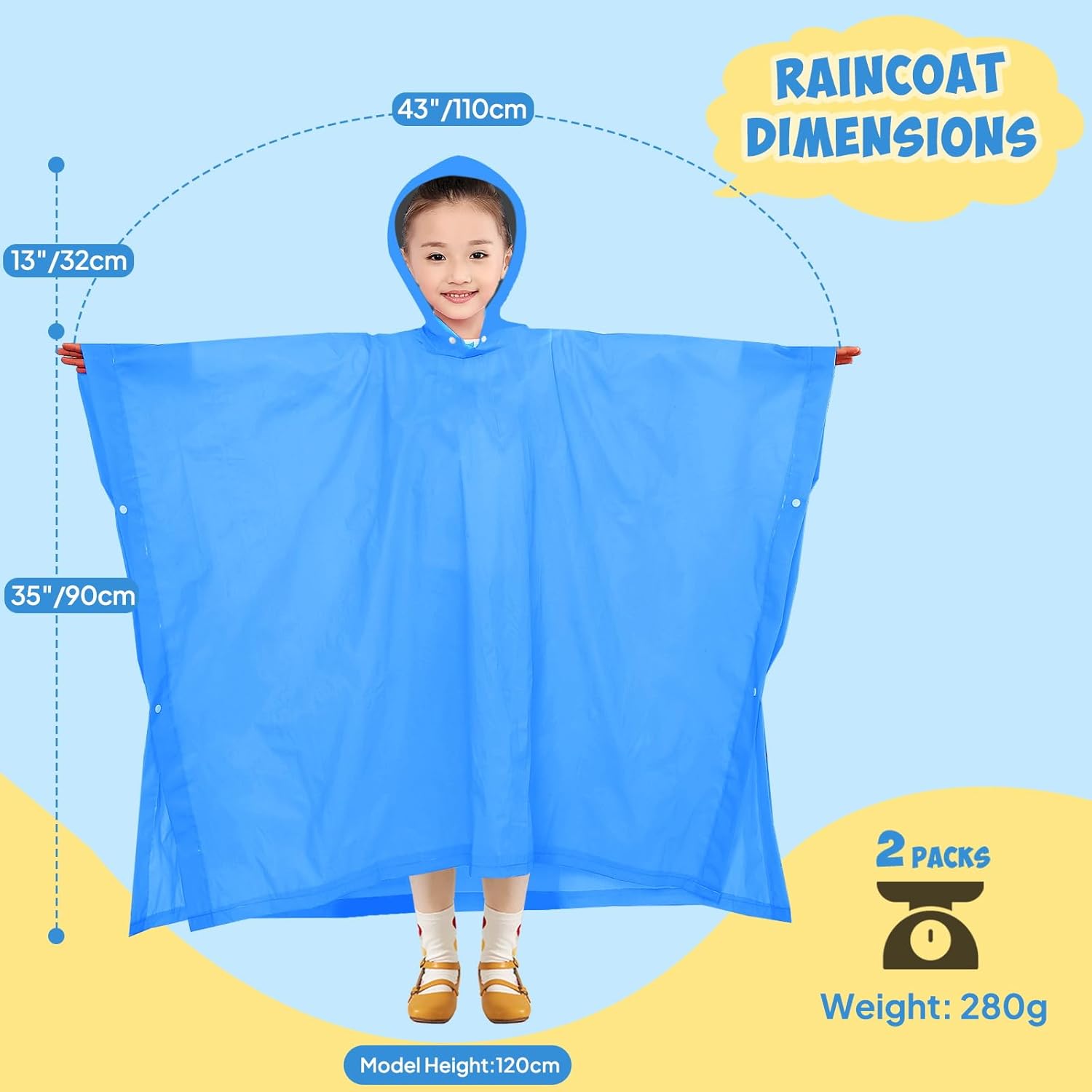 2 Pack Raincoats for Kids Emergency Ponchos Reusable Rain Poncho with Hood Waterproof Rain Coats for Boys and Girls - Image 2