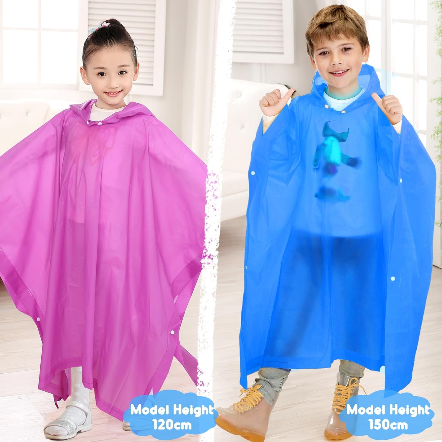 2 Pack Raincoats for Kids Emergency Ponchos Reusable Rain Poncho with Hood Waterproof Rain Coats for Boys and Girls - Image 6