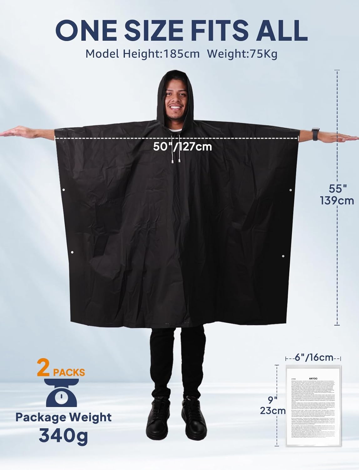 Rain Ponchos for Adult Emergency Raincoats Reusable Hooded Rain Jackets for Men Women(2 pack) - Image 2