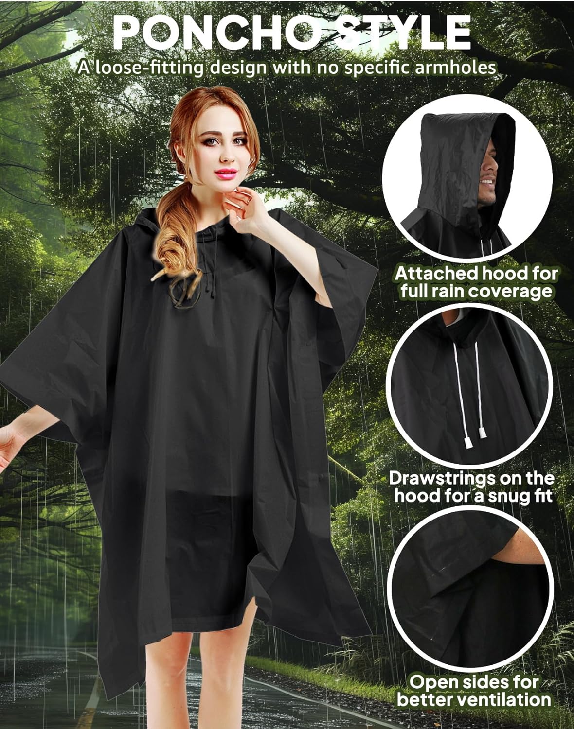 Rain Ponchos for Adult Emergency Raincoats Reusable Hooded Rain Jackets for Men Women(2 pack) - Image 3