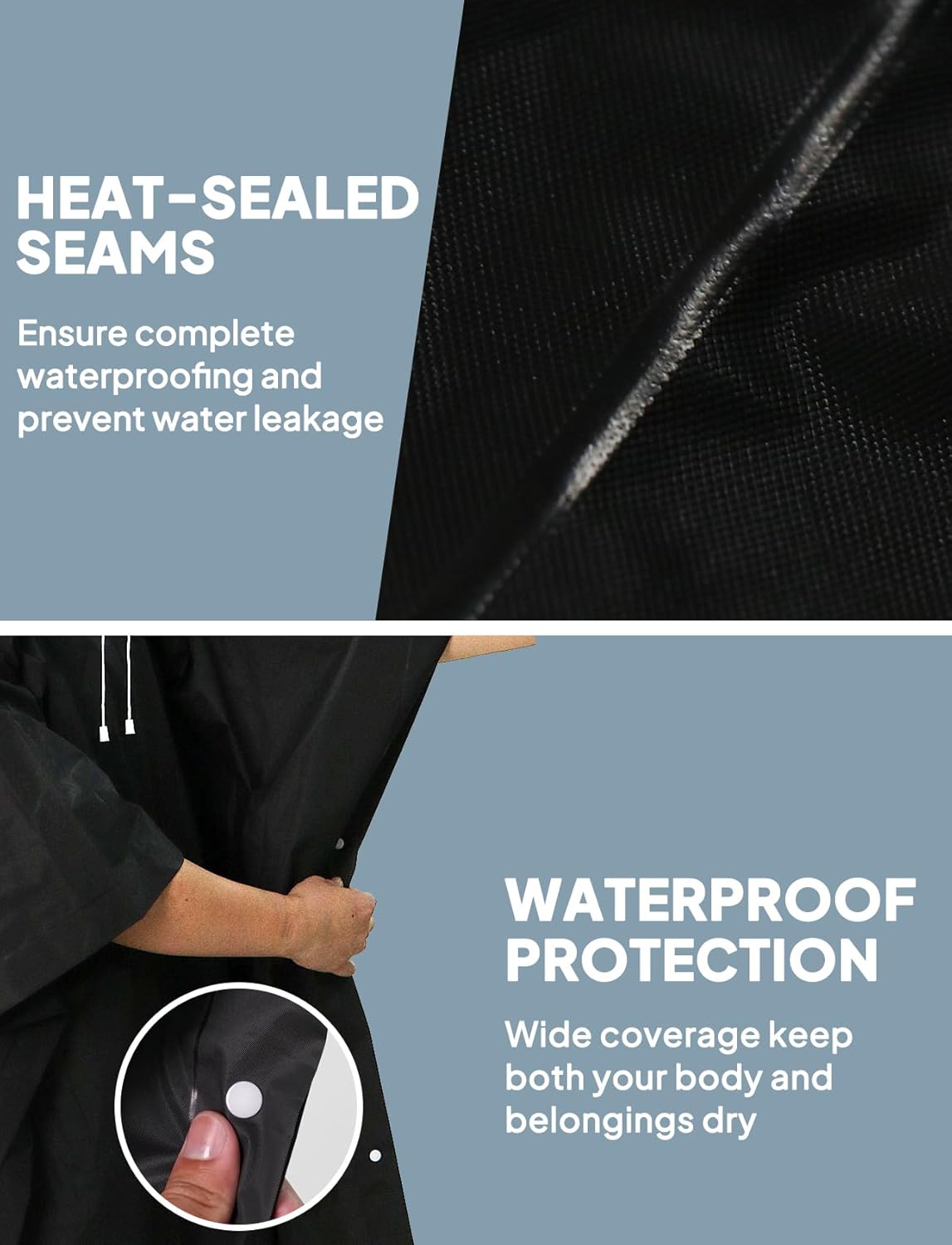 Rain Ponchos for Adult Emergency Raincoats Reusable Hooded Rain Jackets for Men Women(2 pack) - Image 5