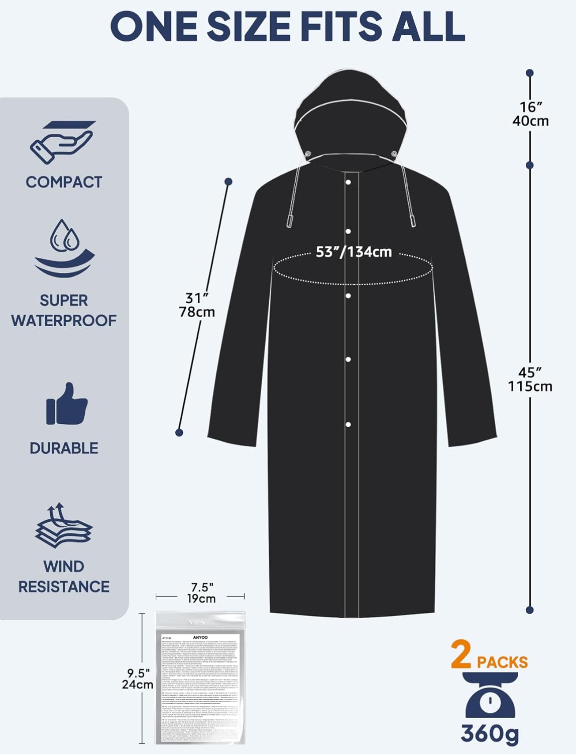 Rain Ponchos for Adults Lightweight Reusable Raincoats for Men Women Emergency Rain Jacket with Hood 2 Pack - Image 3