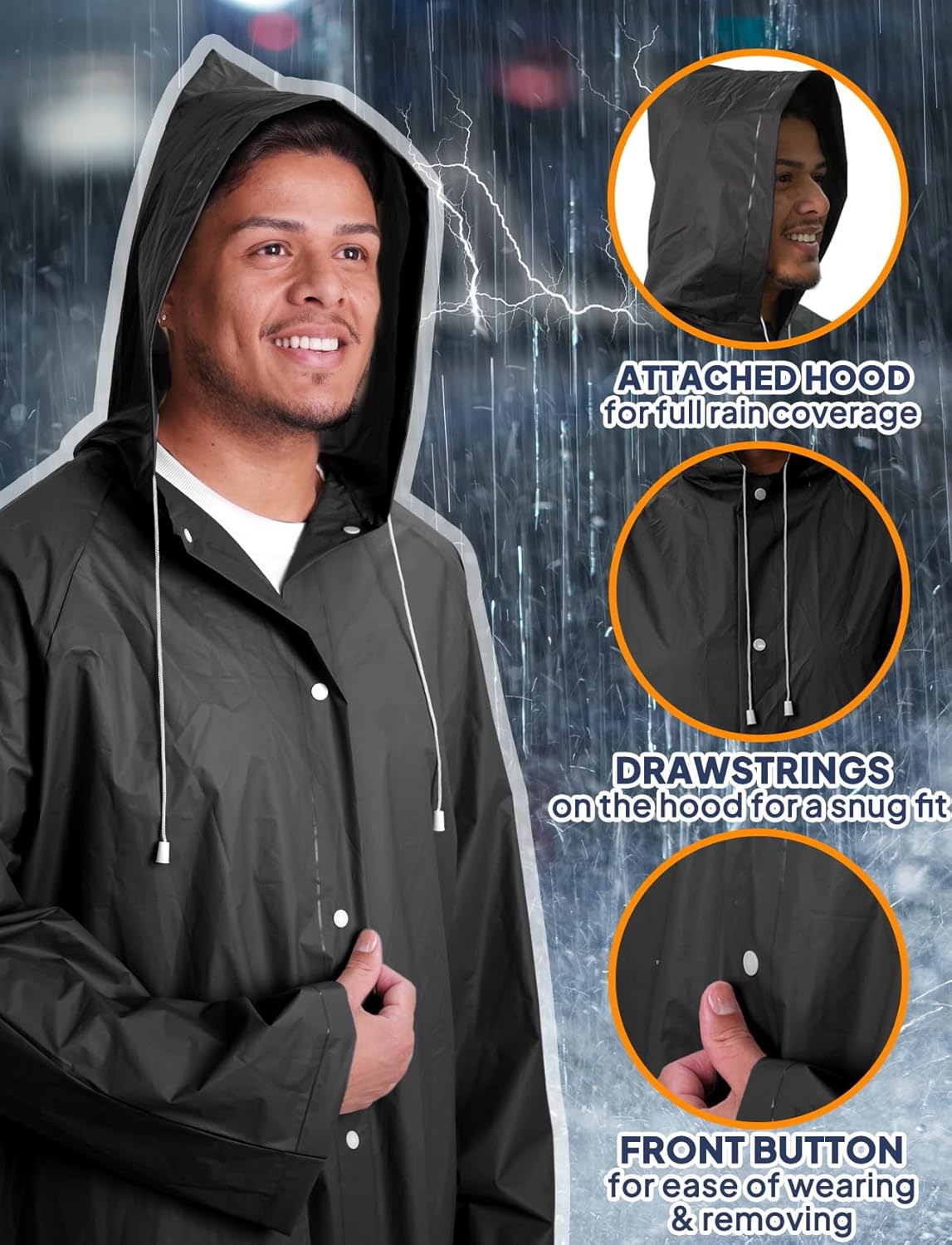 Rain Ponchos for Adults Lightweight Reusable Raincoats for Men Women Emergency Rain Jacket with Hood 2 Pack - Image 4