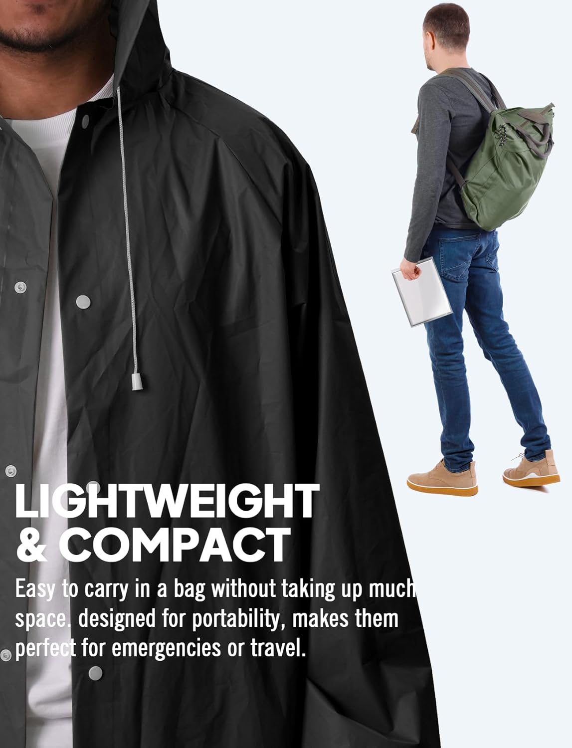 Rain Ponchos for Adults Lightweight Reusable Raincoats for Men Women Emergency Rain Jacket with Hood 2 Pack - Image 7