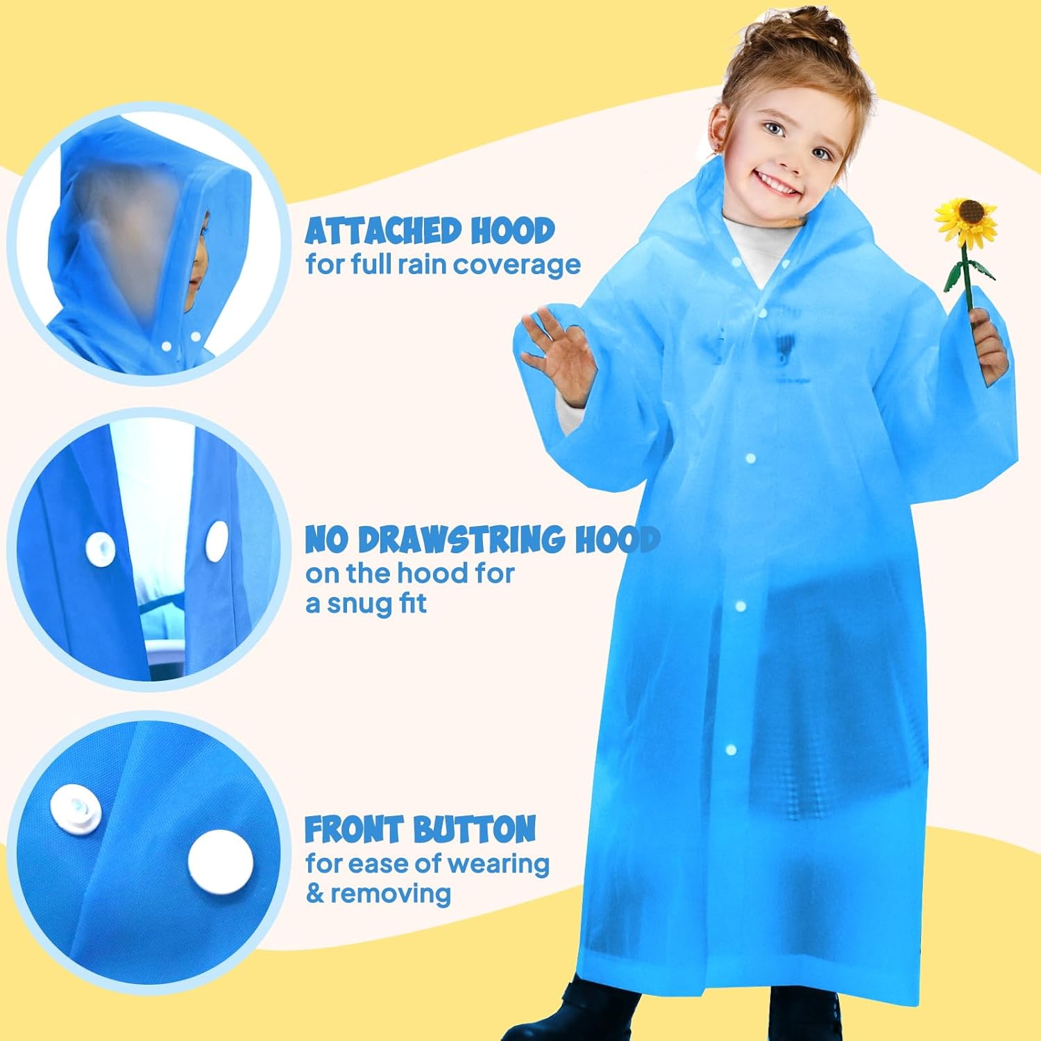 Kids Rain Poncho with Hood Lightweight Emergency Raincoat Reusable Boys and Girls Rain Jacket for Disney Travel Outdoor - Image 4