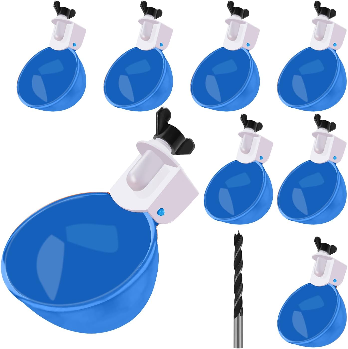 Professional Chicken Waterer Cups, 8 Packs Blue Large Chicken Water Feeder, Tee Fittings Poultry Waterer Suitable for Duck, Chicks, Goose, Turkey, Bunny and Bird with Mounting Hole Opener - Image 1