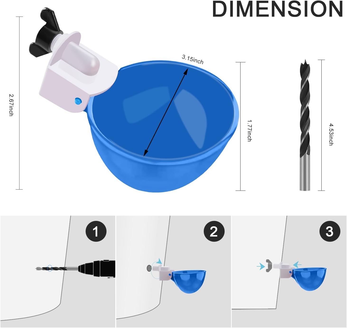 Professional Chicken Waterer Cups, 8 Packs Blue Large Chicken Water Feeder, Tee Fittings Poultry Waterer Suitable for Duck, Chicks, Goose, Turkey, Bunny and Bird with Mounting Hole Opener - Image 2