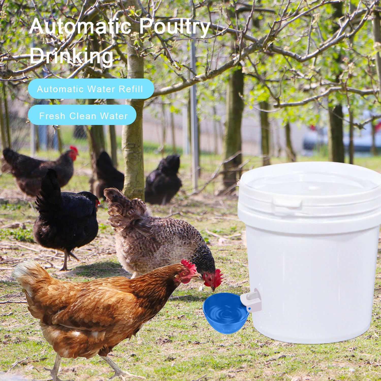 Professional Chicken Waterer Cups, 8 Packs Blue Large Chicken Water Feeder, Tee Fittings Poultry Waterer Suitable for Duck, Chicks, Goose, Turkey, Bunny and Bird with Mounting Hole Opener - Image 5