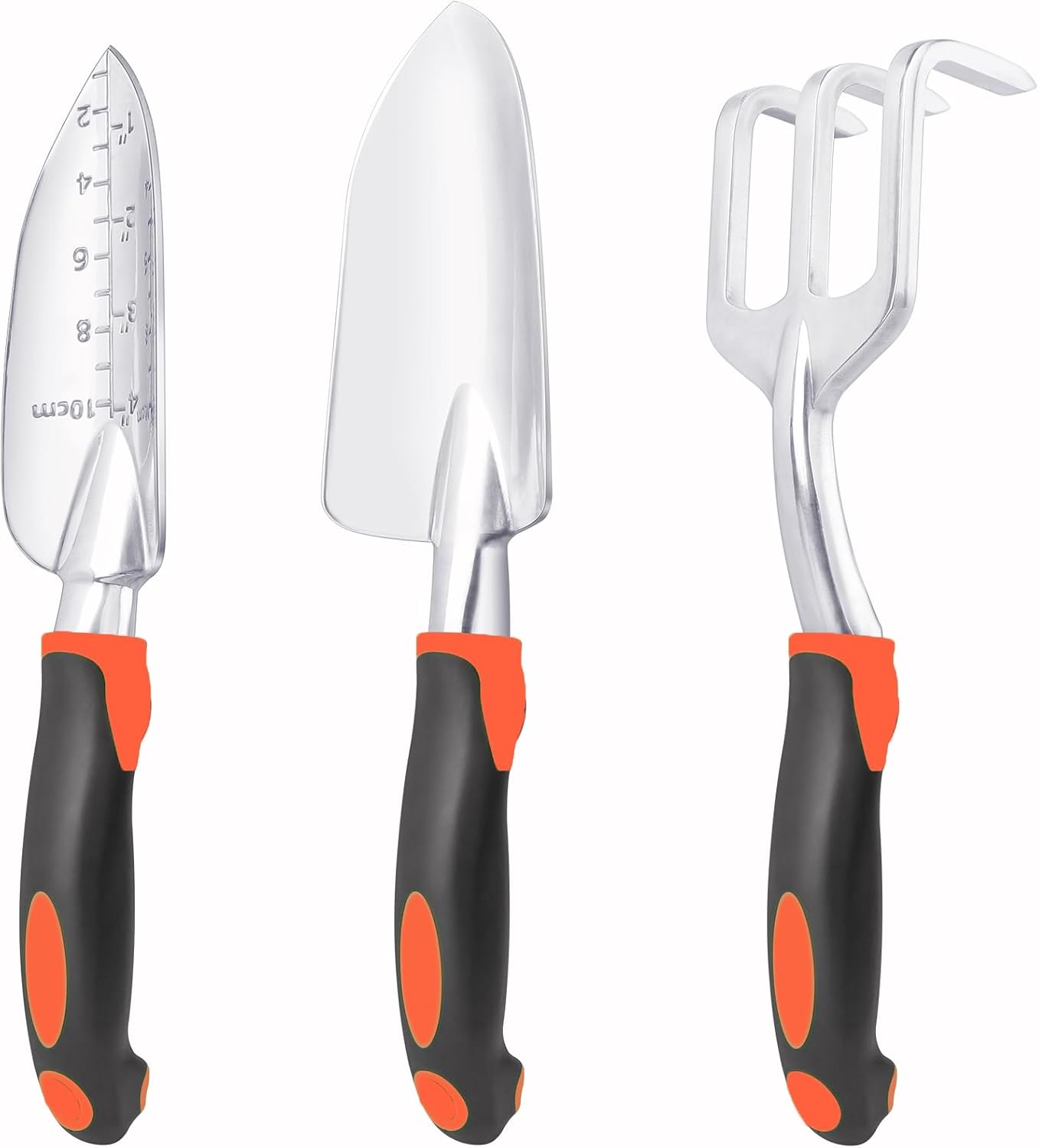 Garden Tools Set, 3 Pack Heavy Duty Gardening Tools Set Include Garden Shovel, Transplant Trowel and Hand Rake with Ergonomic Handle, Aluminum Alloy Lawn for Planting, Orange - Image 1