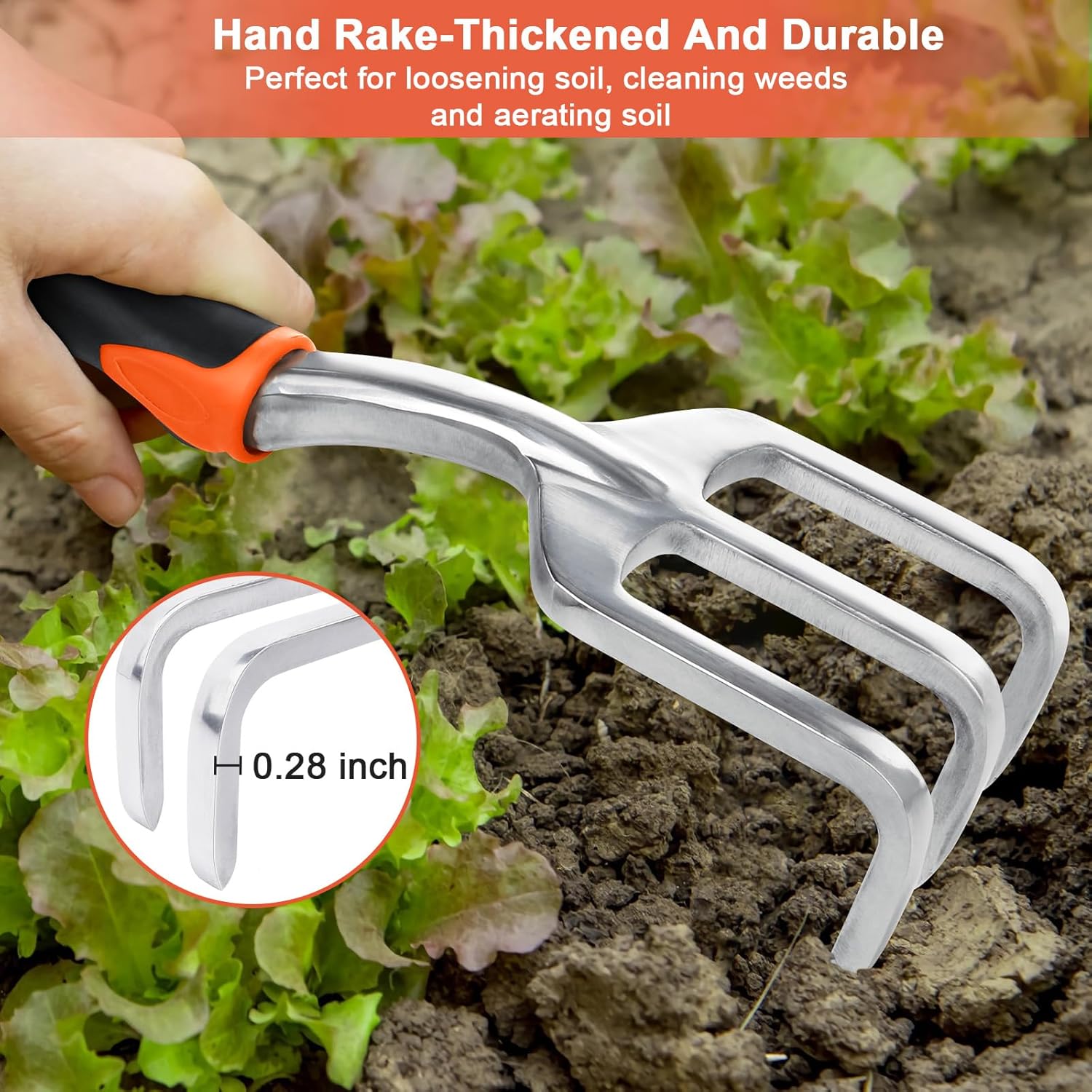 Garden Tools Set, 3 Pack Heavy Duty Gardening Tools Set Include Garden Shovel, Transplant Trowel and Hand Rake with Ergonomic Handle, Aluminum Alloy Lawn for Planting, Orange - Image 6