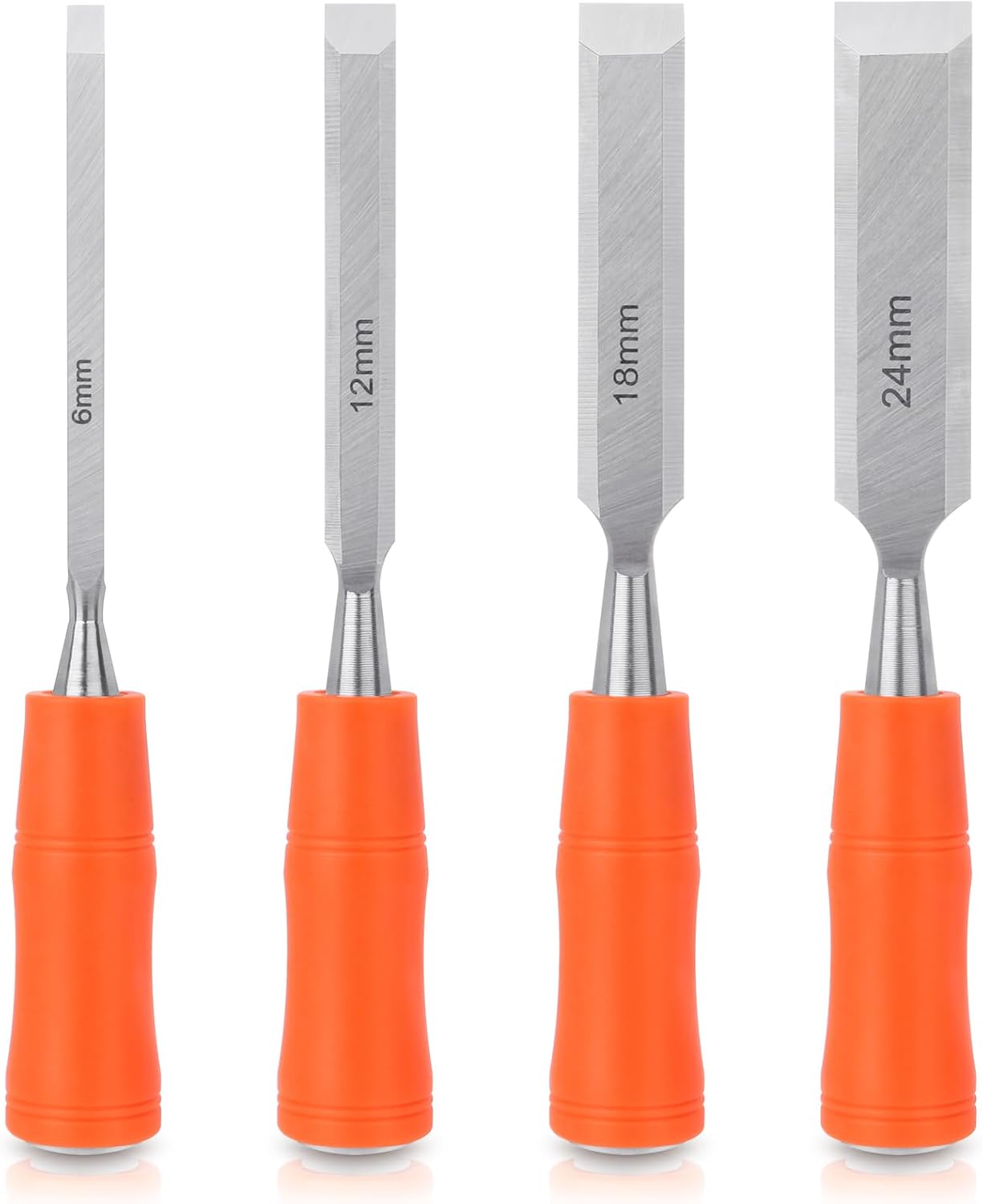 4 Piece Wood Chisel Sets Woodworking Tools Set, Wood Chisels for Woodworking with Steel Hammer End, Wood Tools Chisel Set Woodworking with Ergonomic Plastic Handle, 6mm, 12mm, 18mm, 24mm - Image 1