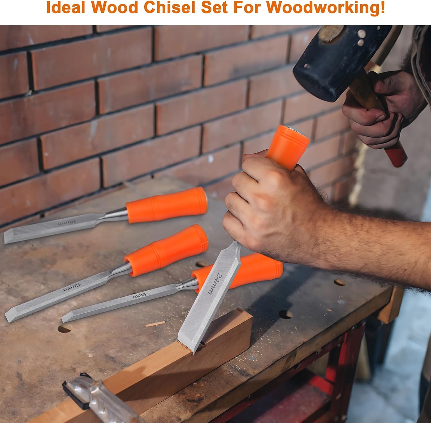 4 Piece Wood Chisel Sets Woodworking Tools Set, Wood Chisels for Woodworking with Steel Hammer End, Wood Tools Chisel Set Woodworking with Ergonomic Plastic Handle, 6mm, 12mm, 18mm, 24mm - Image 7