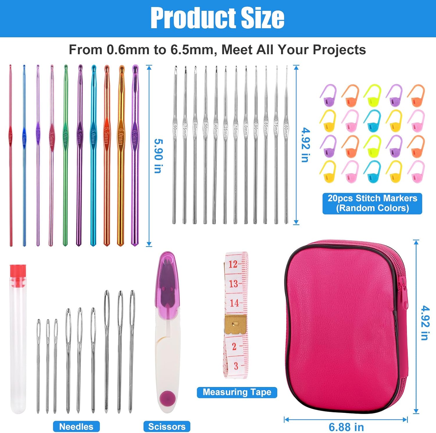 Crochet Hooks Set, 54 Pack Crochet Needles Set Crochet Kits for Beginners, Ergonomic Crochet Hooks Kit with Storage Case, Knitting Needles, Hand Craft Knitting Accessories for Crocheters - Image 2