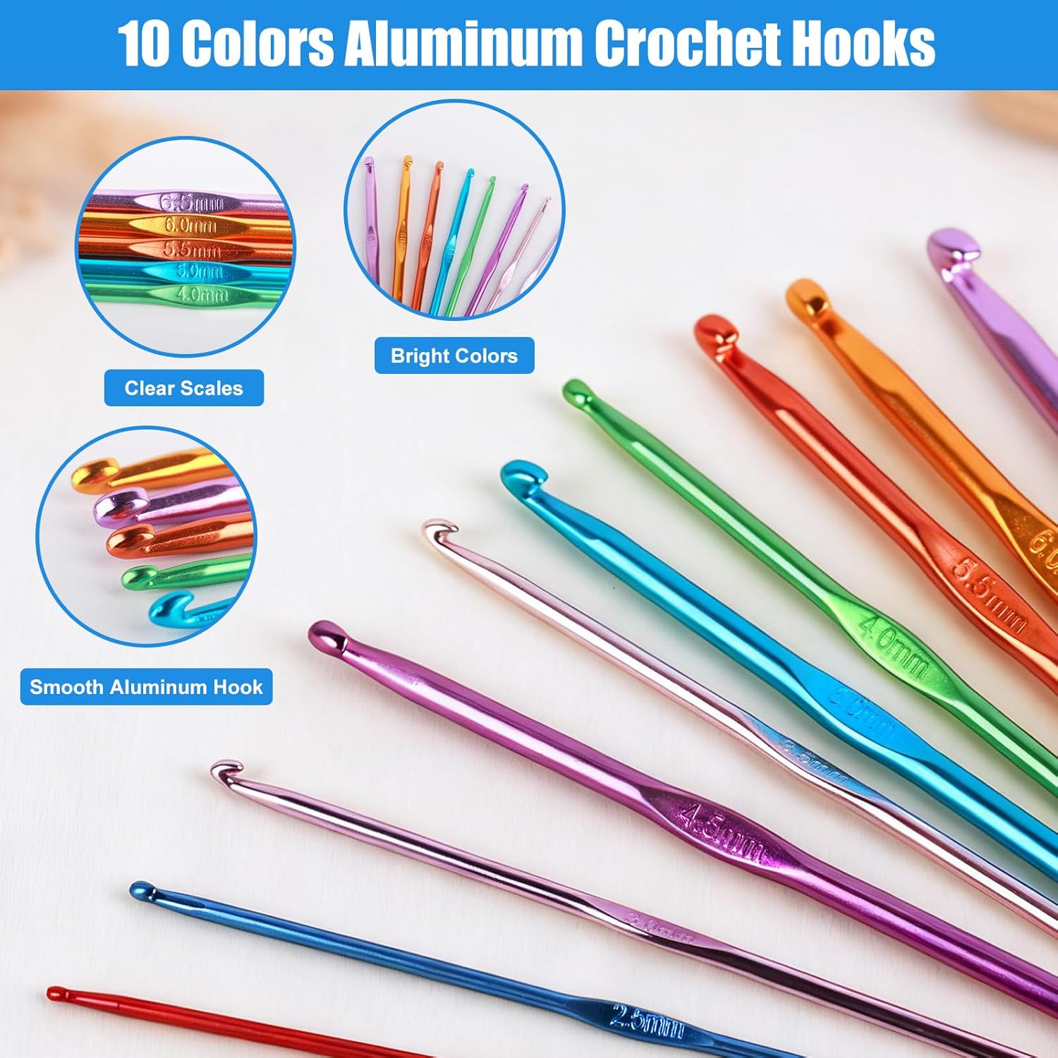 Crochet Hooks Set, 54 Pack Crochet Needles Set Crochet Kits for Beginners, Ergonomic Crochet Hooks Kit with Storage Case, Knitting Needles, Hand Craft Knitting Accessories for Crocheters - Image 3