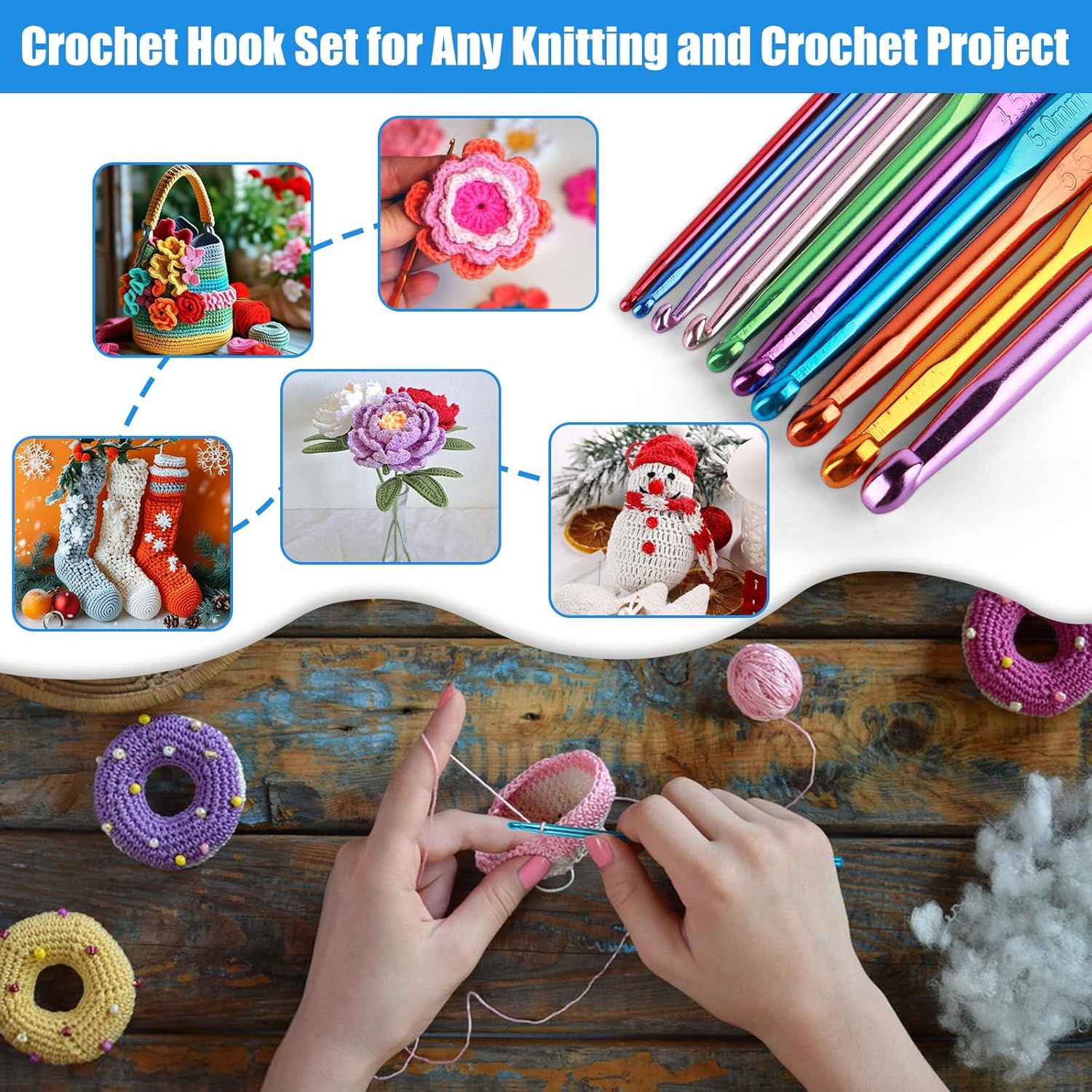 Crochet Hooks Set, 54 Pack Crochet Needles Set Crochet Kits for Beginners, Ergonomic Crochet Hooks Kit with Storage Case, Knitting Needles, Hand Craft Knitting Accessories for Crocheters - Image 7